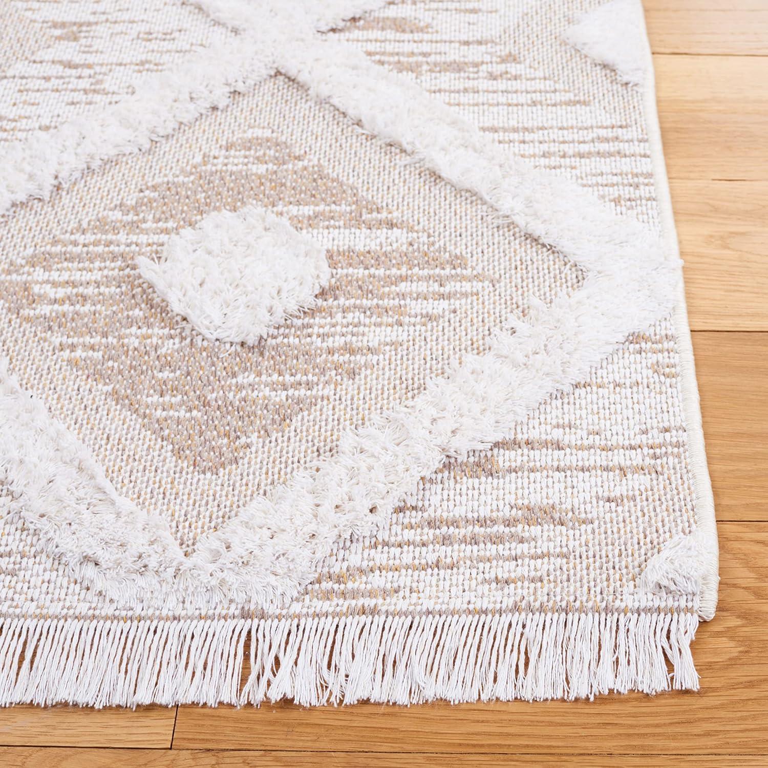 Augustine Nomadic Ivory Beige 76" Synthetic Geometric Area Rug