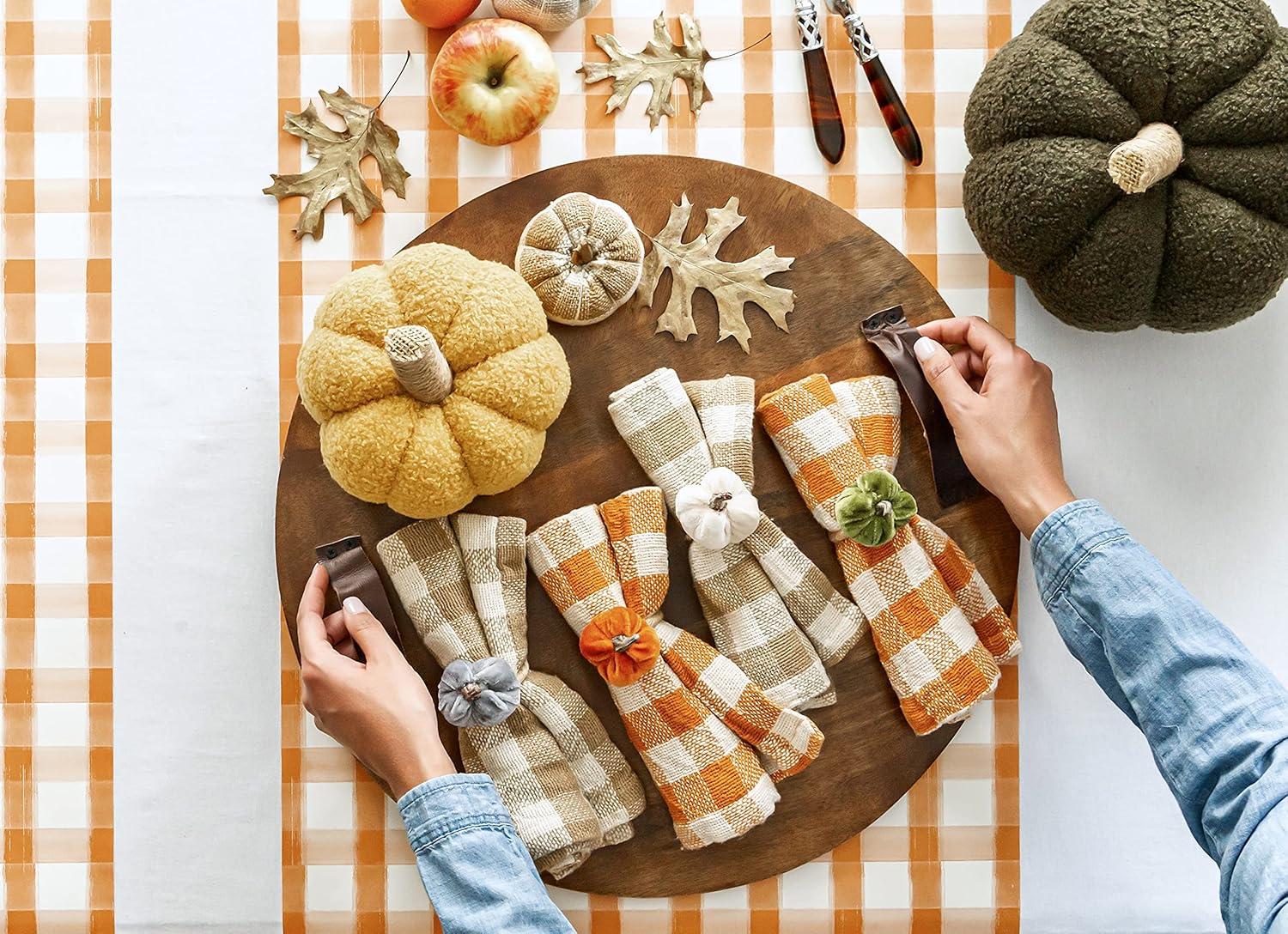 Orange Buffalo Check Cotton Napkin Set, 18" x 18"