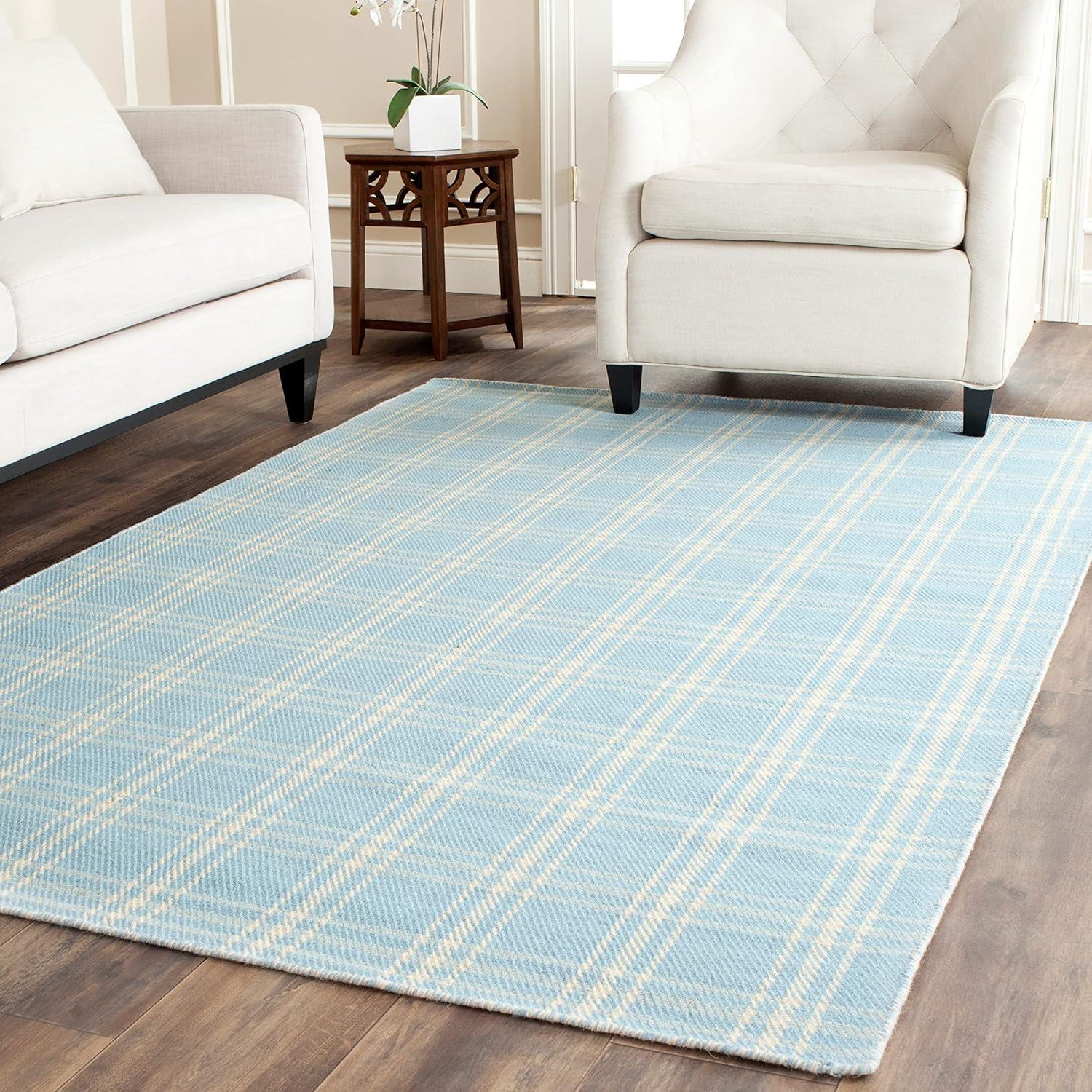 Light Blue Handwoven Kilim Wool Rug 8' x 10' - Reversible and Stain-Resistant