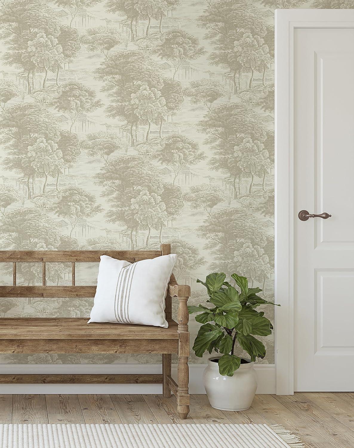 Linen Botanical Peel and Stick Wallpaper, 20.5" x 216"