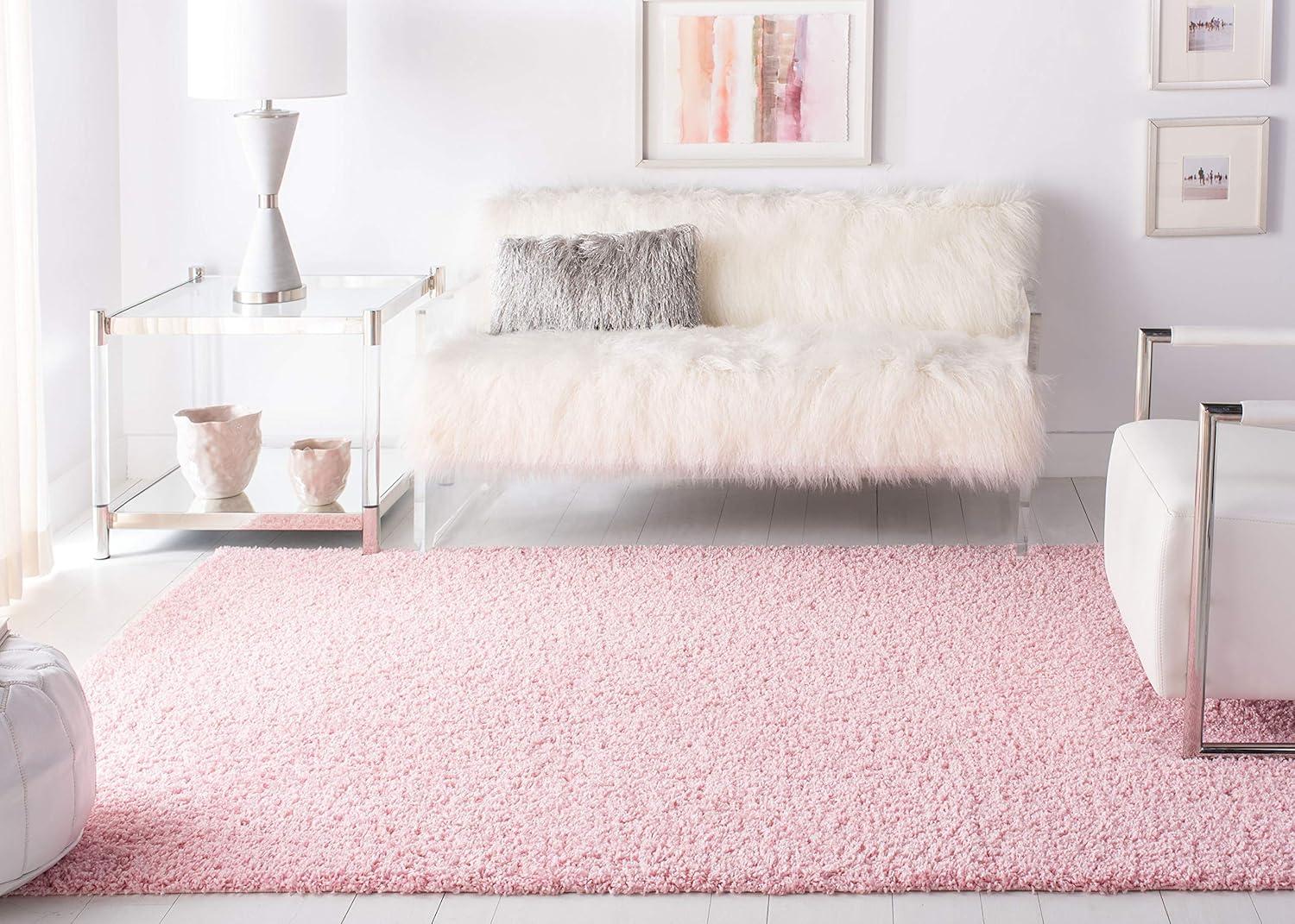 SAFAVIEH Primo Mason Solid Plush Shag Area Rug, Light Pink, 4' x 6'