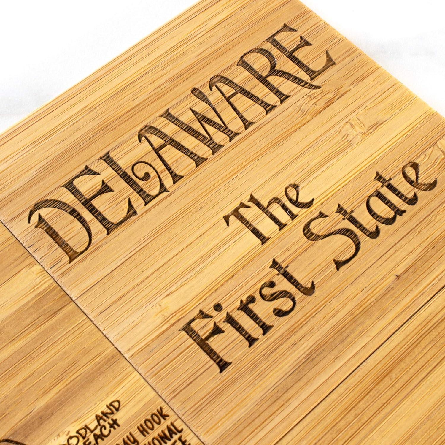 Delaware State Puzzle Bamboo Coaster Set with Case