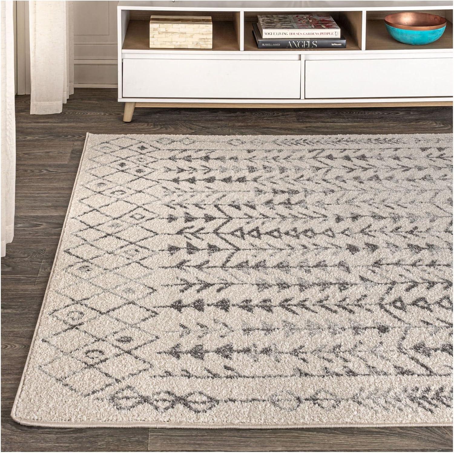 Ziri Moroccan Geometric Grey/Cream 3' x 5' Synthetic Area Rug