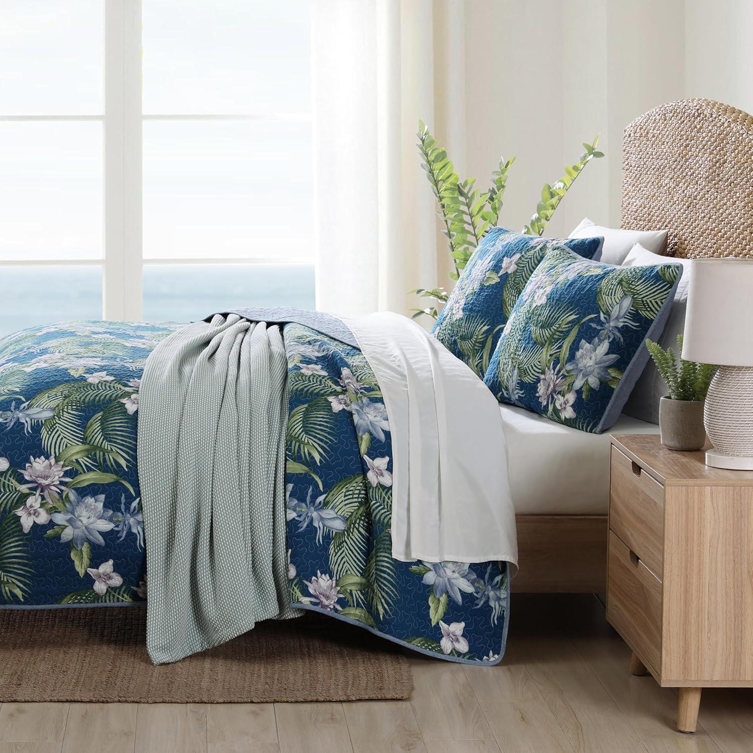 Tommy Bahama Southern Breeze Blue Cotton Reversible Quilt Set