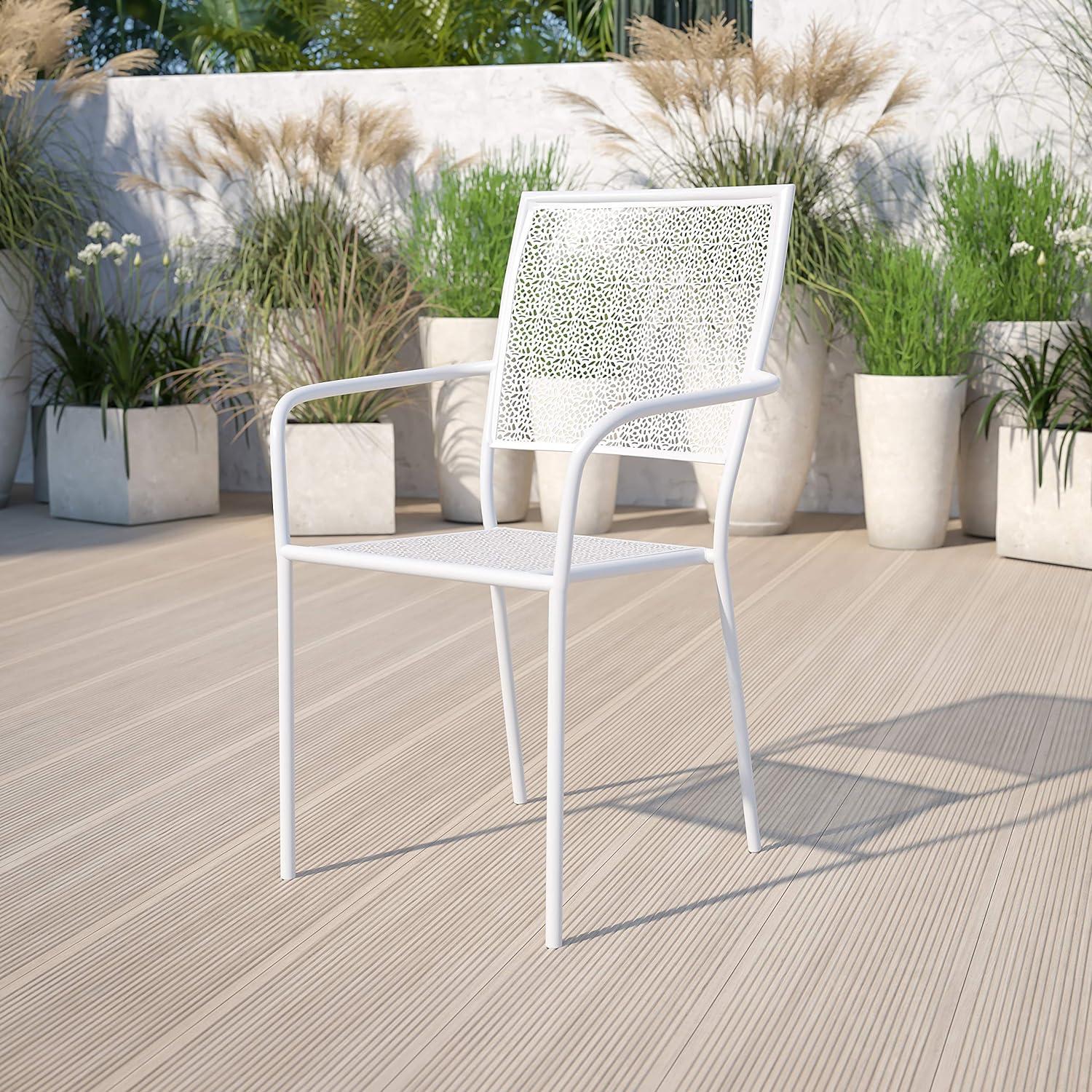 Rain Flower White Steel Stackable Outdoor Dining Chair