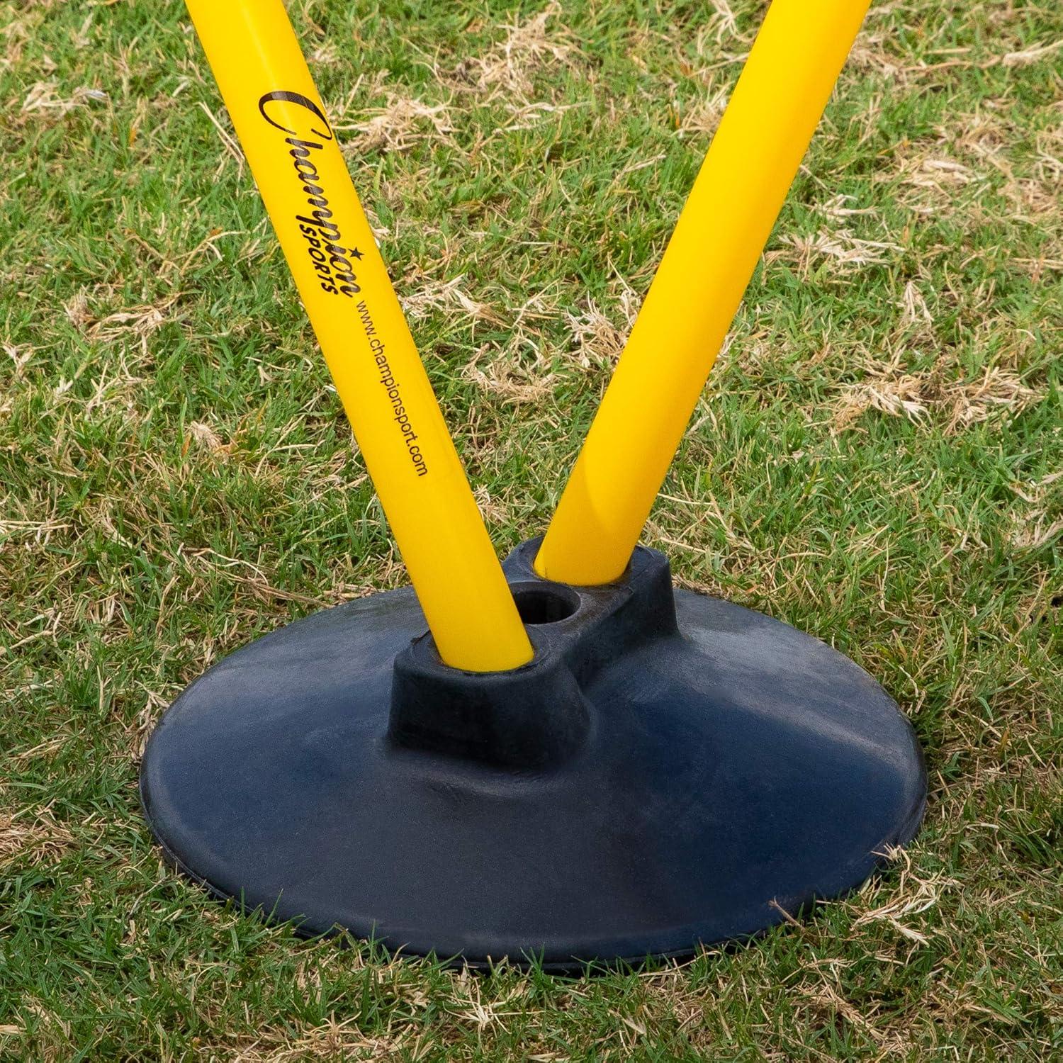 Champion Sports Outdoor Sports Agility Pole Set, 4 Poles with Spring Loaded Spikes, 71 Inches, Yellow