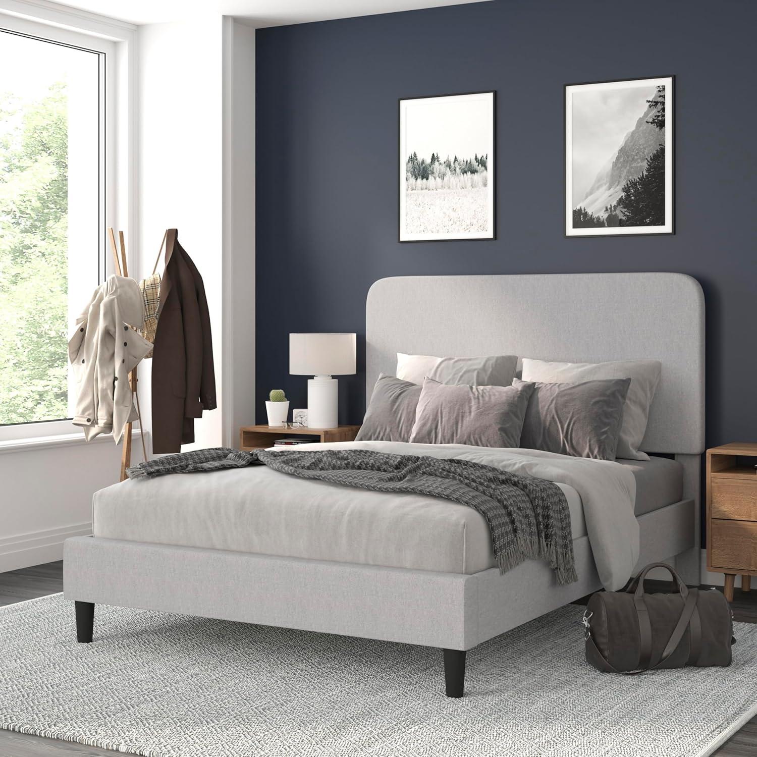 Flash Furniture Addison Fabric Upholstered Platform Bed, Light Grey, Queen