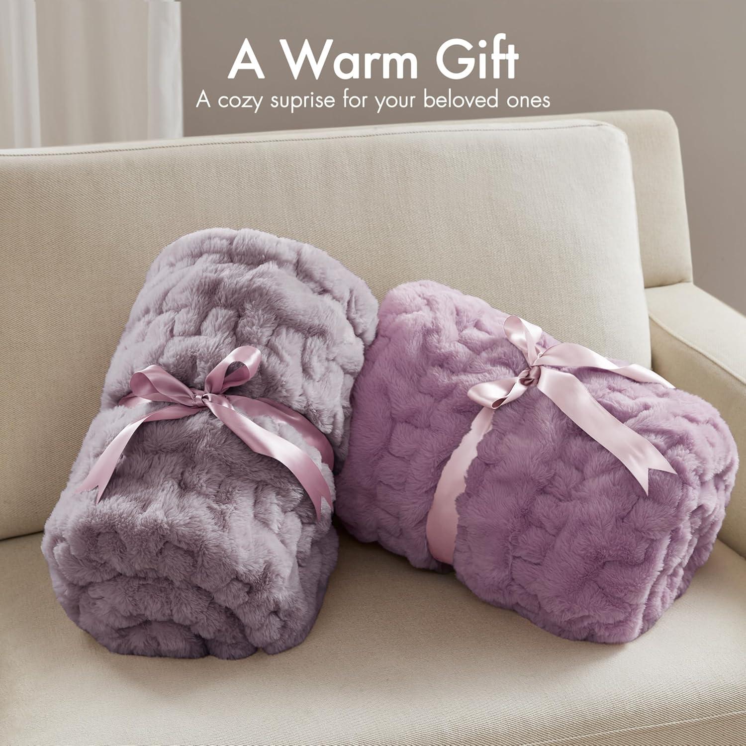 Madison Park Lavender Ruched Fur Throw 50x60"
