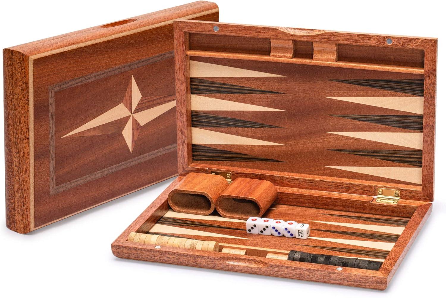 Compact Wooden Inlaid Travel Backgammon Set