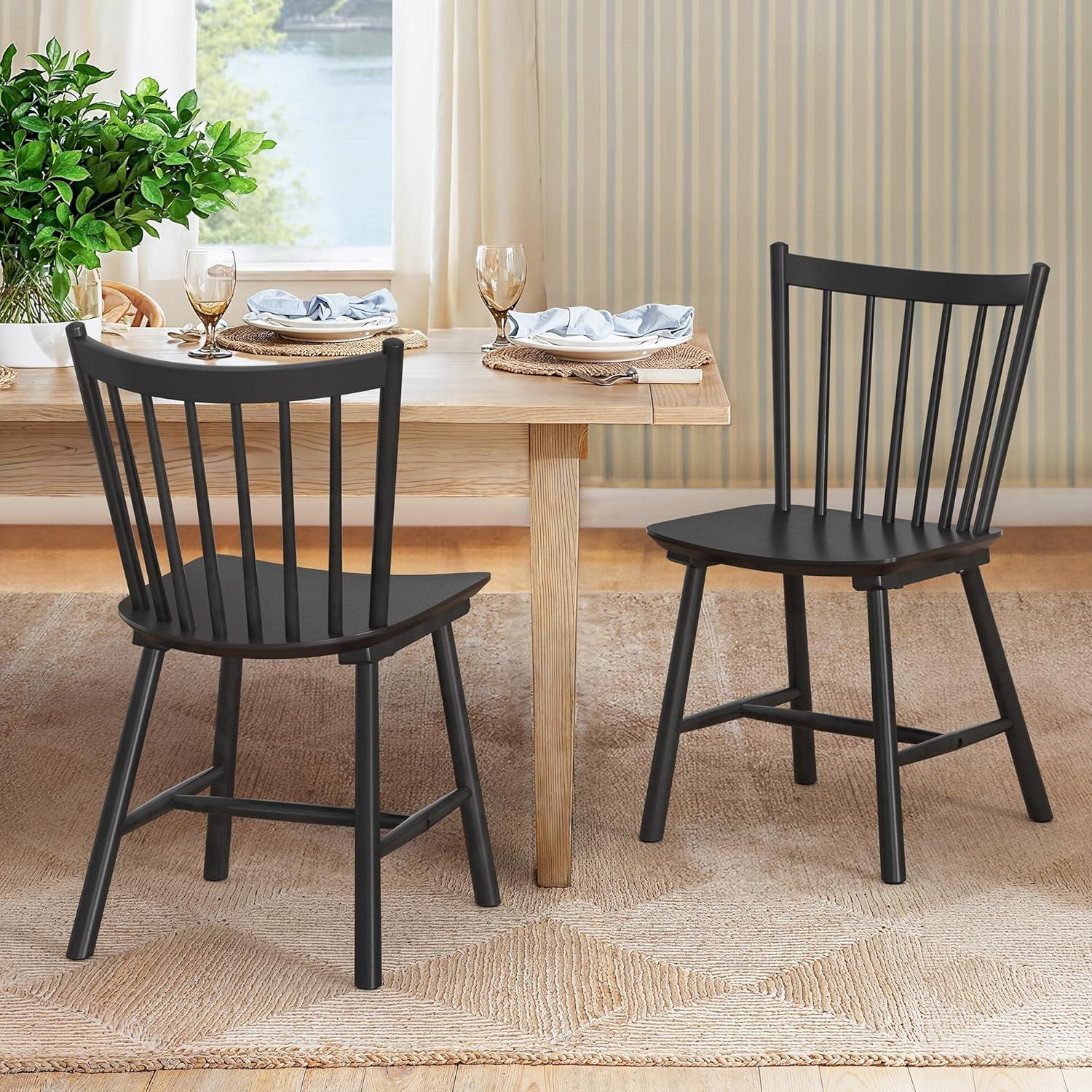 Black High-Back Wood Windsor Side Chairs, Set of 2