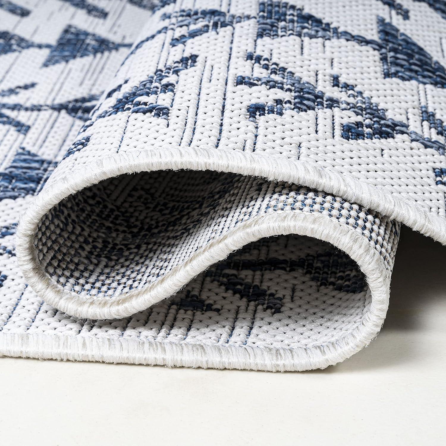 3'x5' Tokay Bohemian Styled Geometric Indoor/Outdoor Area Rug, Ivory/Blue - JONATHAN Y