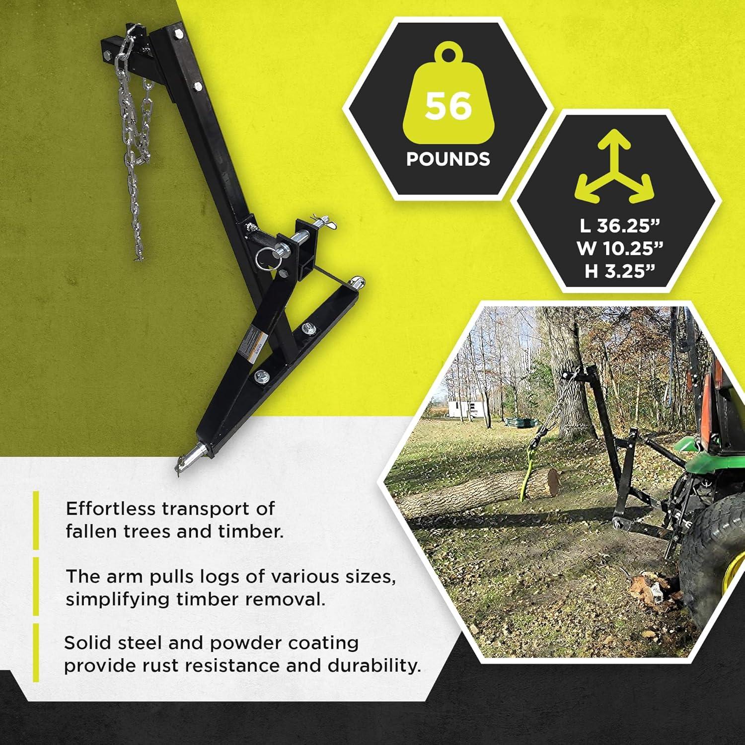 Timber Tuff 3 Point Log Skidding Arm for Category 1 Lawn Tractors