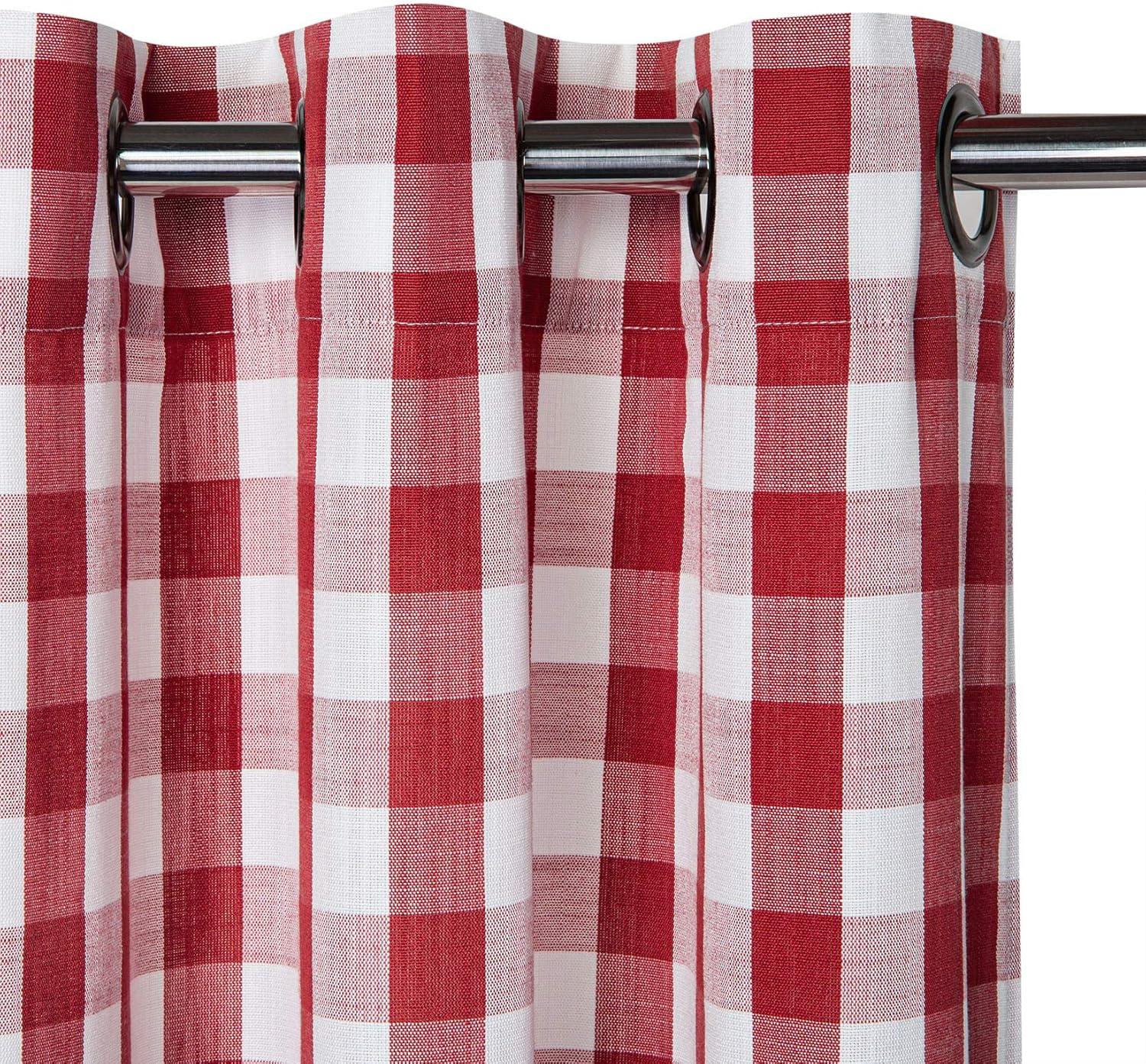 GlowSol Buffalo Plaid Curtain 84 inches Length Farmhouse Light Filtering Window Curtain Drapes for Living Room Bedroom, Red White, 2 Panels