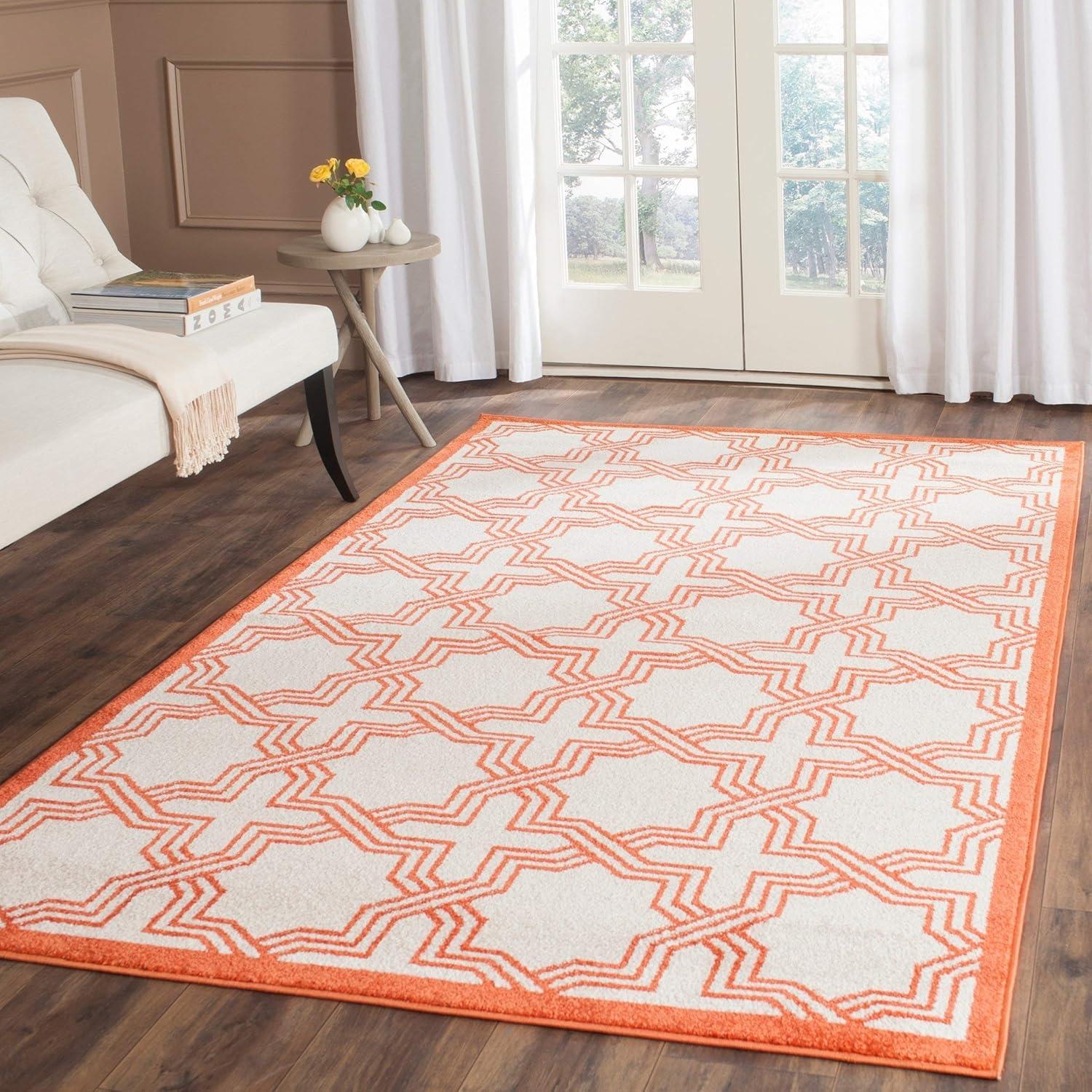 Ivory & Orange Geometric Round Synthetic Area Rug, 5' x 8'