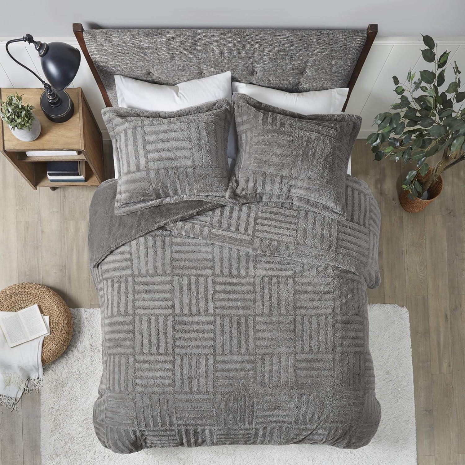 Gray Polar Brushed Faux Fur Comforter Mini Set King/California King 3pc