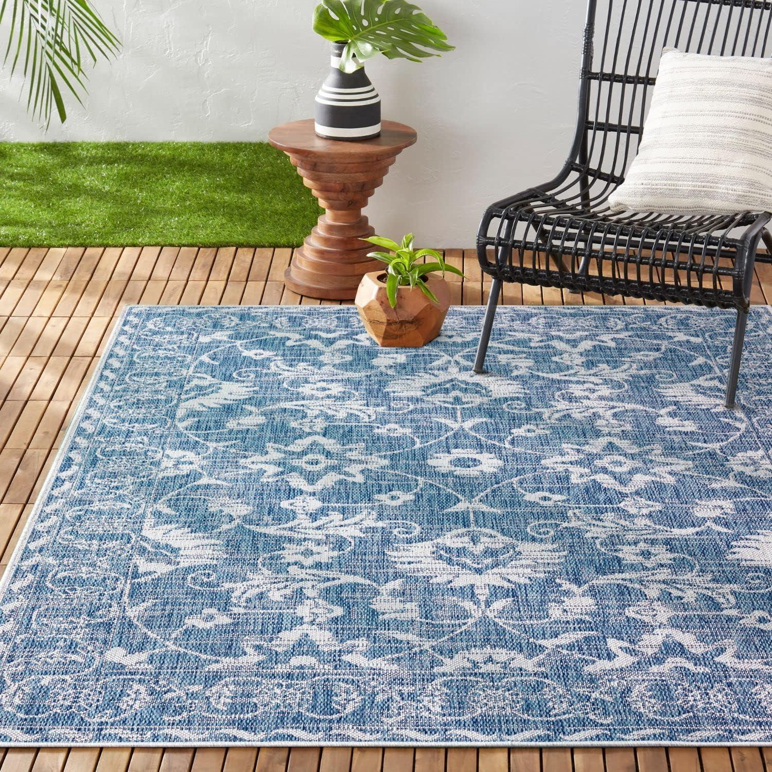 5'2" x 7'2" Country Ayala Indoor/Outdoor Rug Aqua Blue - Nicole Miller: UV & Weather-Resistant, Woven