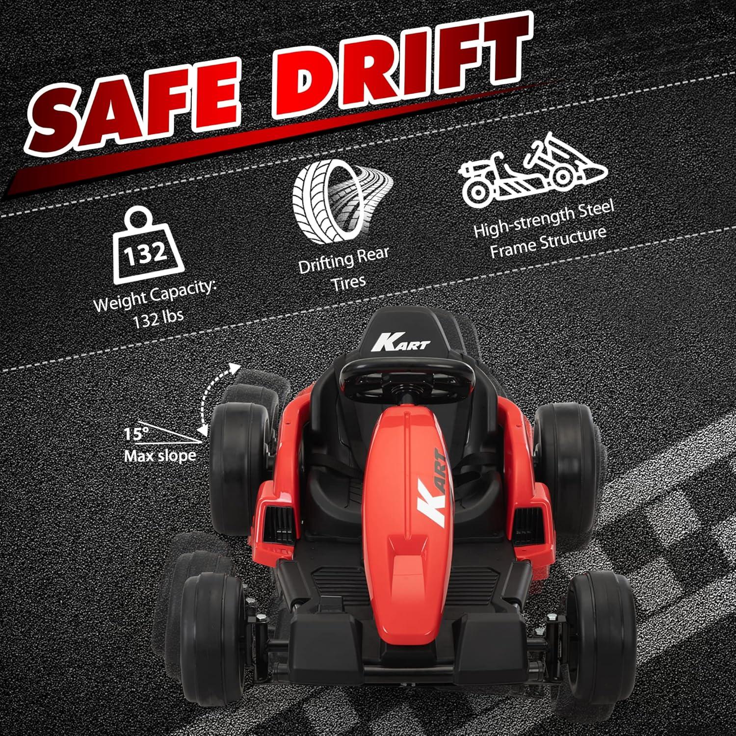 24V Red Electric Drifting Go-Kart with Safety Gear