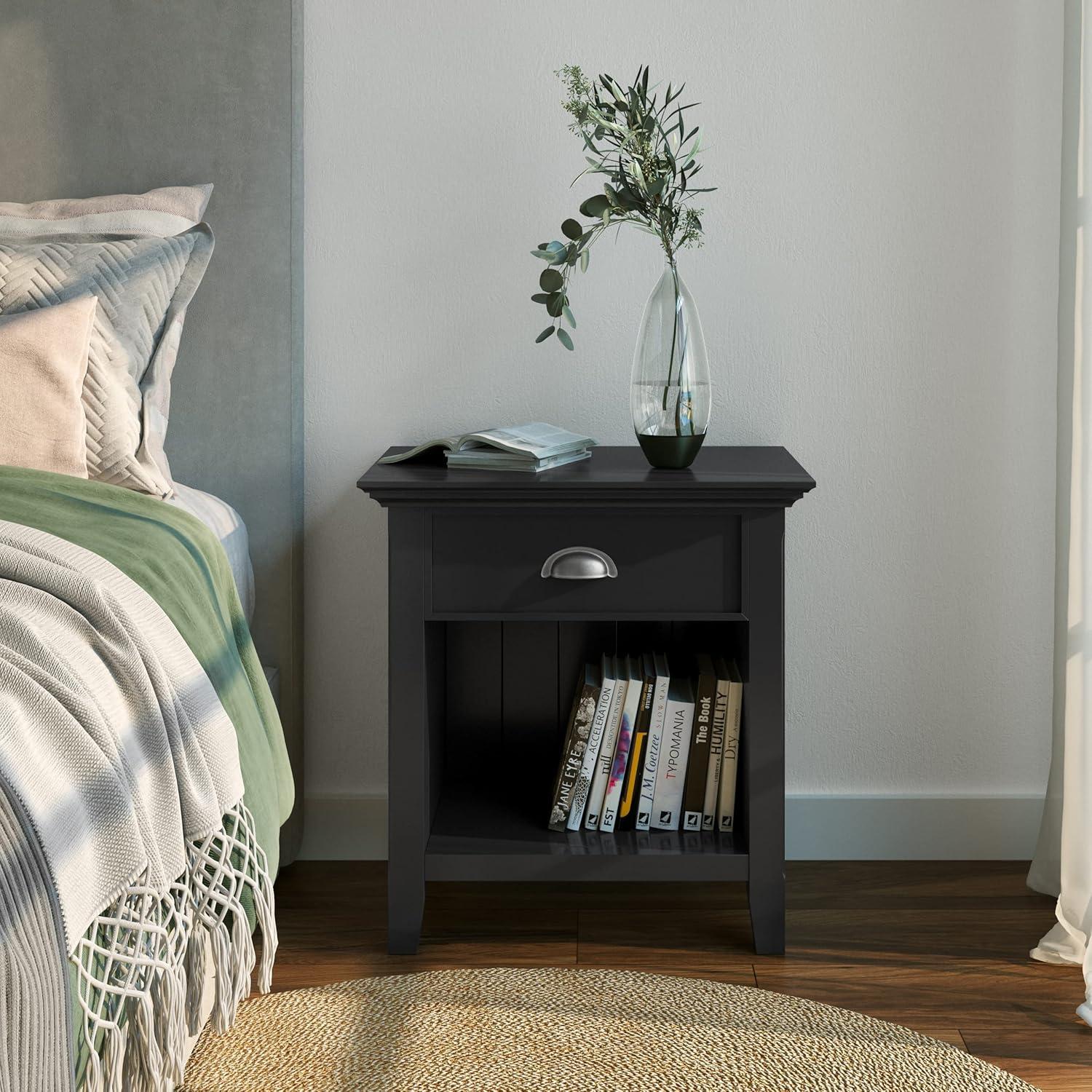 Simpli Home Acadian 24"W 1-Drawer Solid Wood Nightstand with Open Bottom Storage
