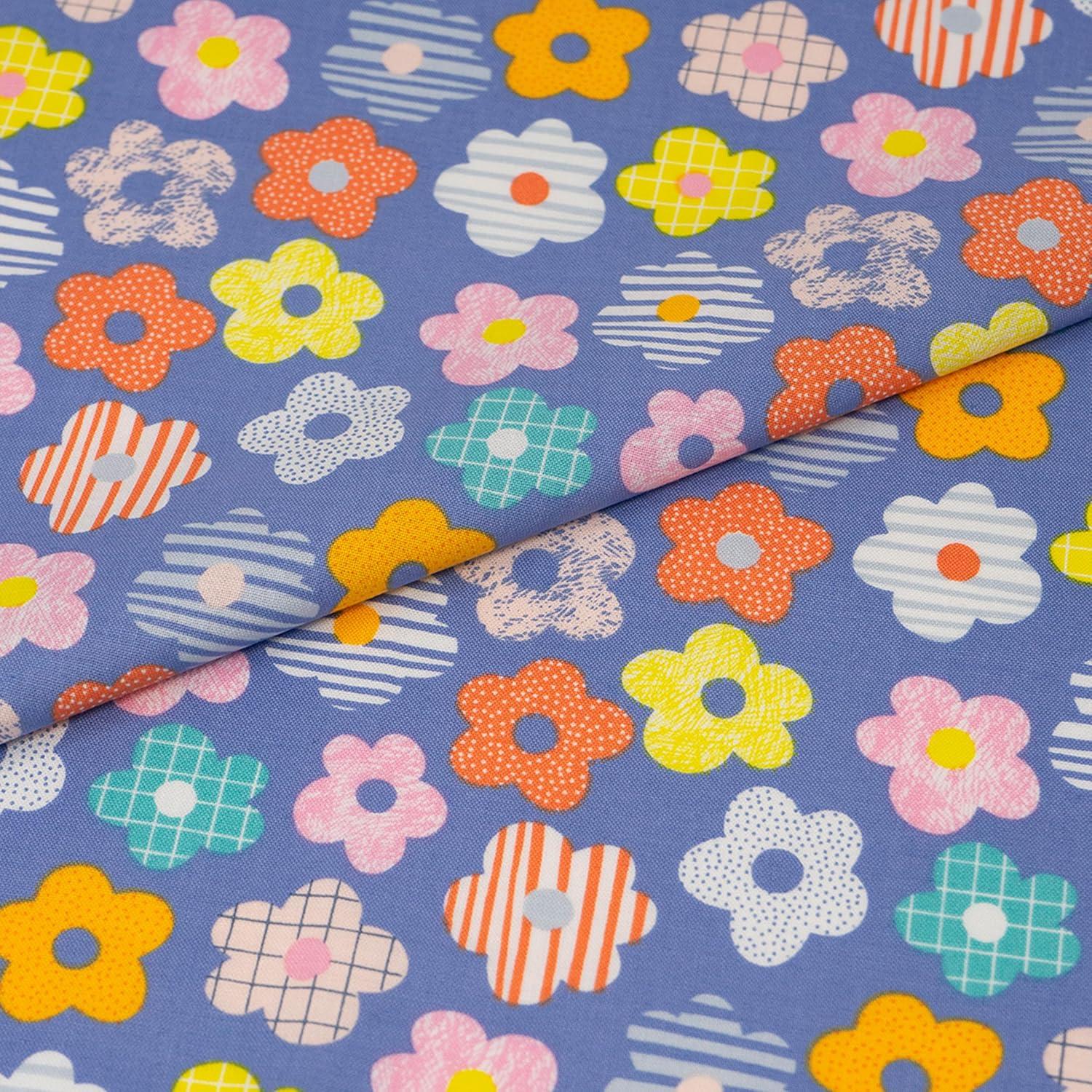 Singer Fabric, 100% Cotton, Sewing & Crafting, 44" Wide, Modern Daisy Stripes, Cut by Yard