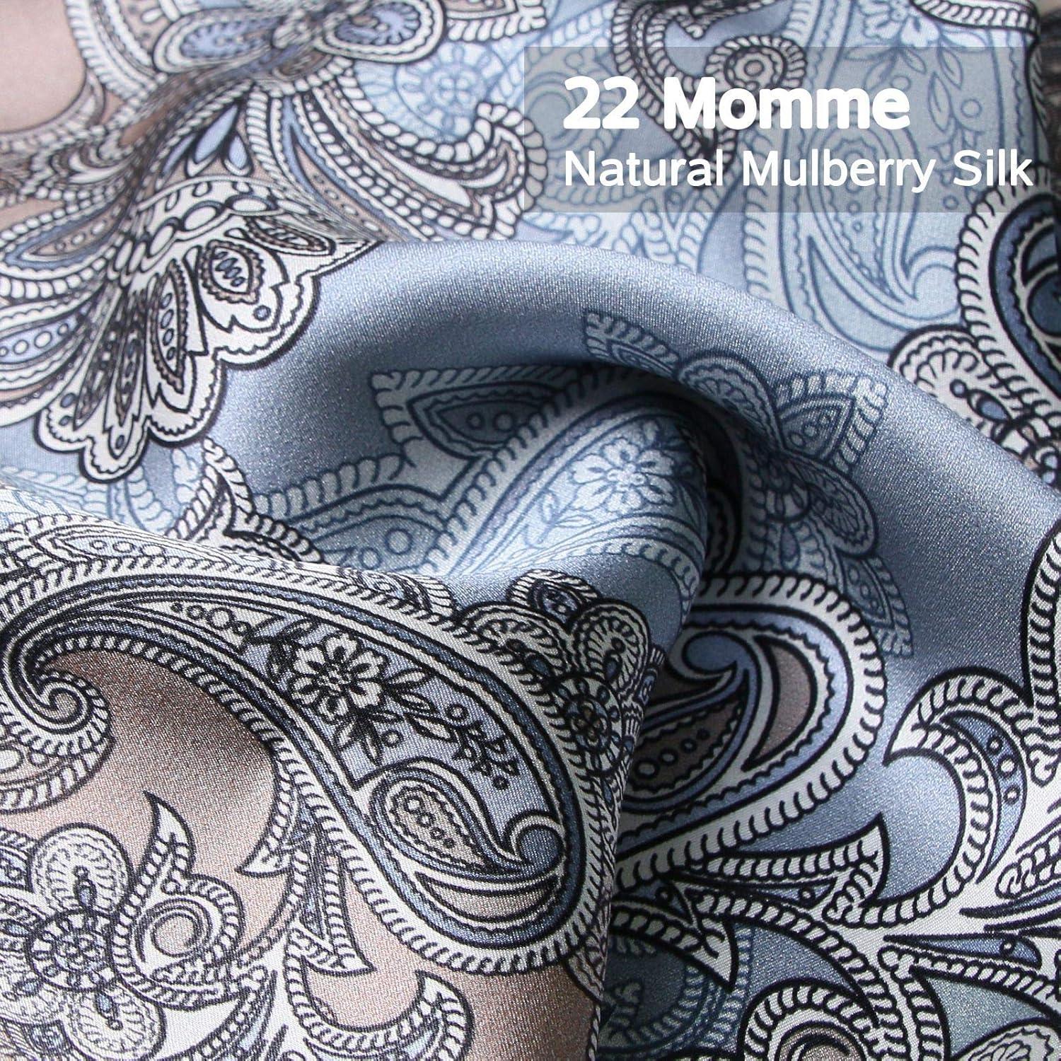 MANSPHIL 22 Momme Silk Paisley Pillowcase, Blue Gray Floral Print, 100% Mulberry Silk Pillow Cases Cover Zipper Closure, Hypoallergenic Beauty Care- Standard Size, 20" x 26"