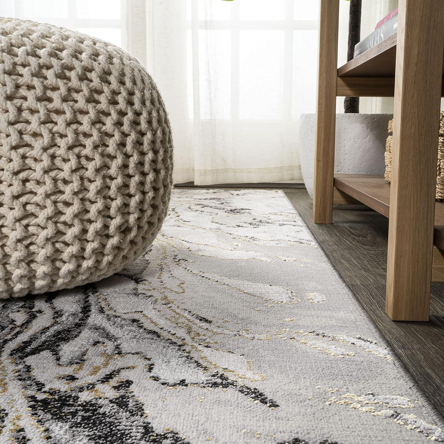 4'x6' Swirl Marbled Abstract Area Rug, Gray/Black - JONATHAN Y
