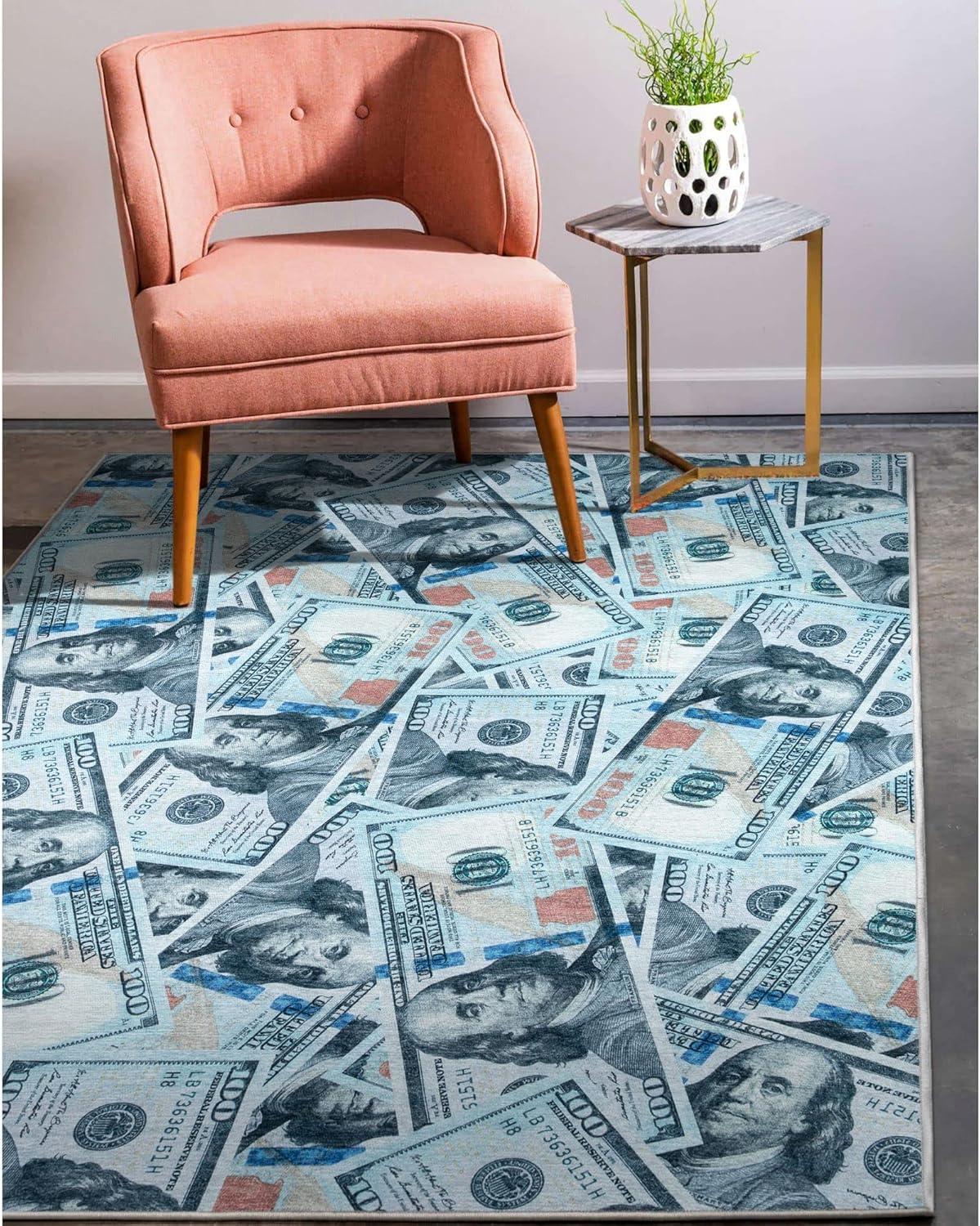 Well Woven Money Dollar Front Green Blue Area Rug