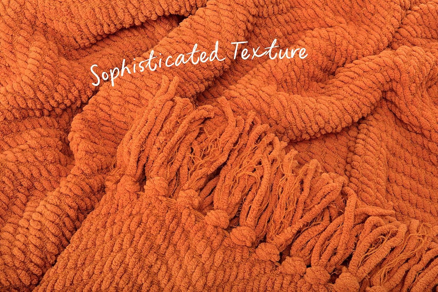 Chanasya Textured Knit Throw Blanket with Tassels - 60" x 70” - Orange
