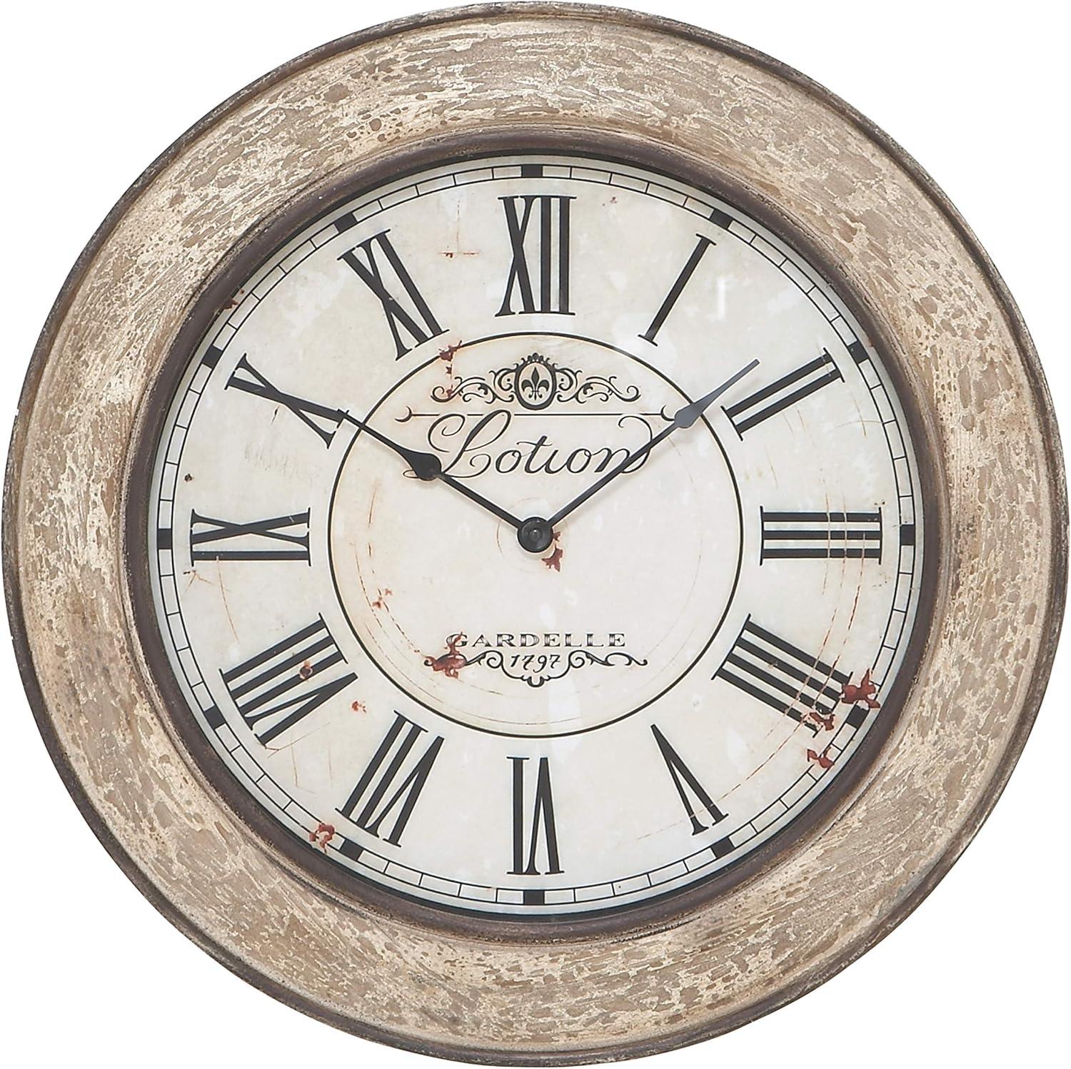 DecMode 24" Cream Wooden Distressed Wall Clock