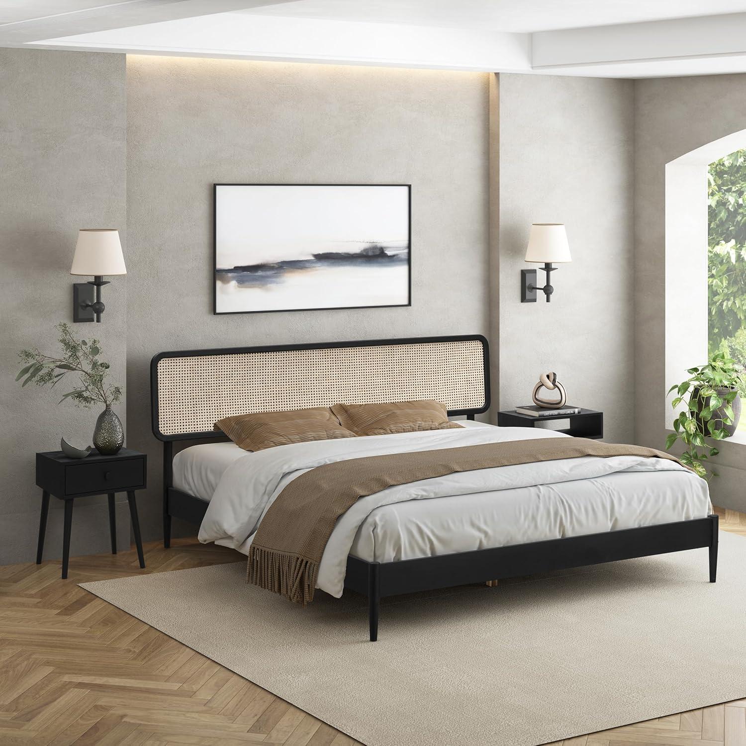 NTC Lupin Solid Wood Bed Frame with Headboard and Silent Slats, 1000 lbs Capacity Bed Frame