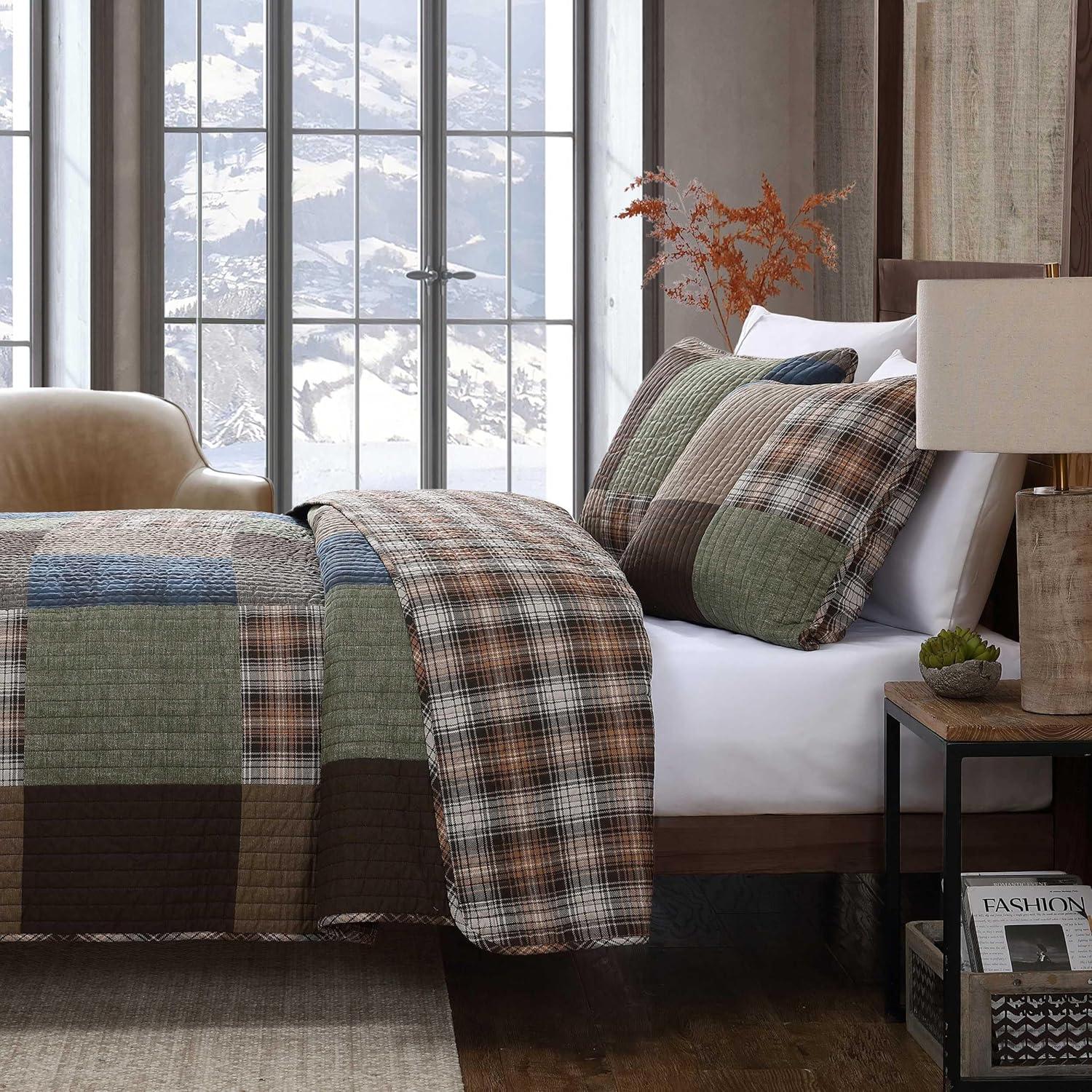 Eddie Bauer Fern Garden Eddie Bauer Classic Patchwork Cotton Reversible Green Quilt Set