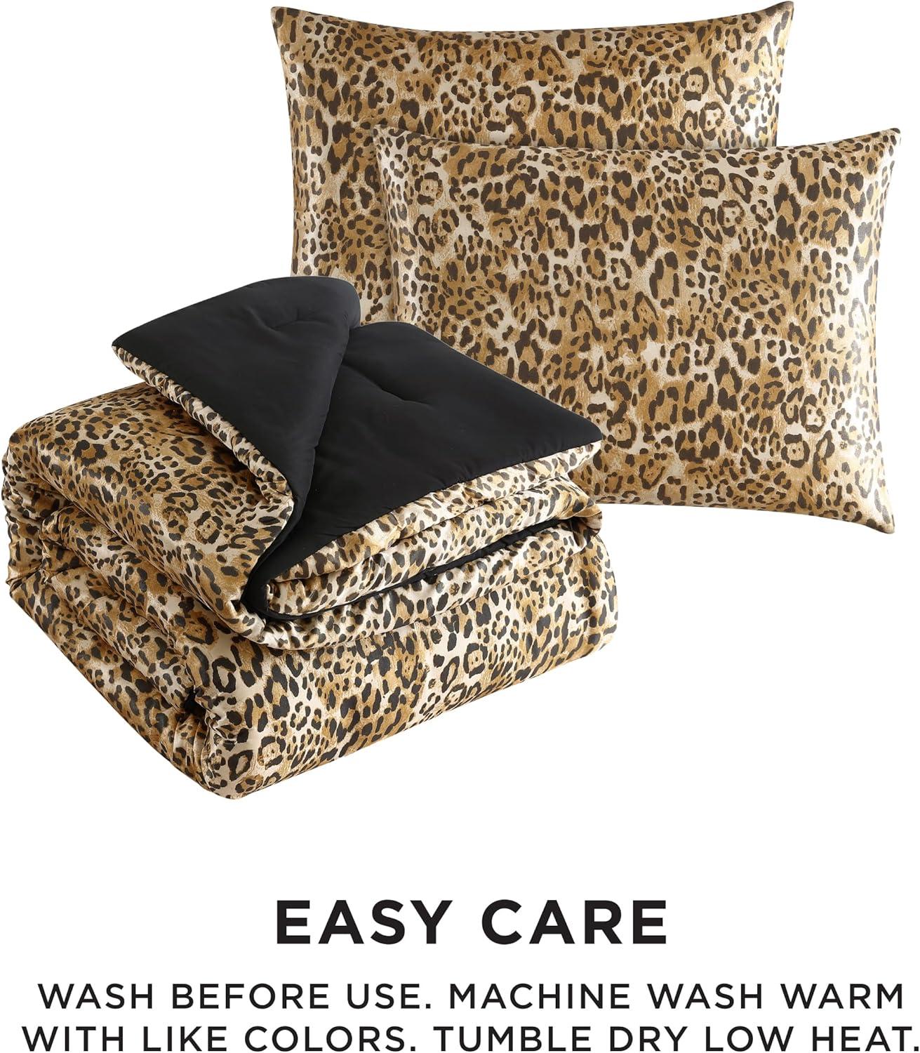 Juicy Couture Cheetah Leopard Print Reversible Satin Duvet Cover & Shams Bedding Sets