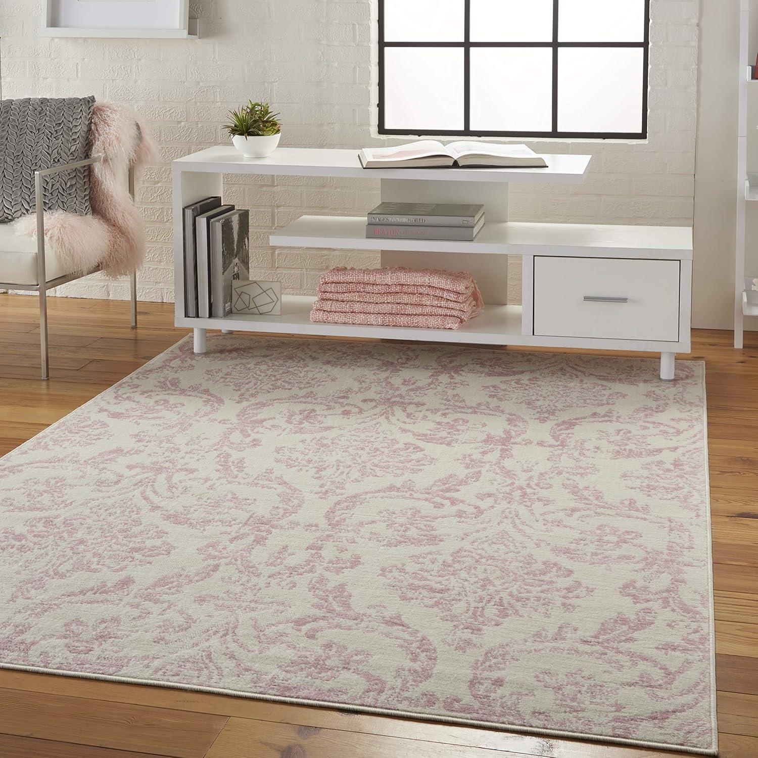 Nourison Jubilant 5'3" x 7'3" (5' x 7') Ivory/Pink Area Rug Farmhouse Vintage Damask by Nourison