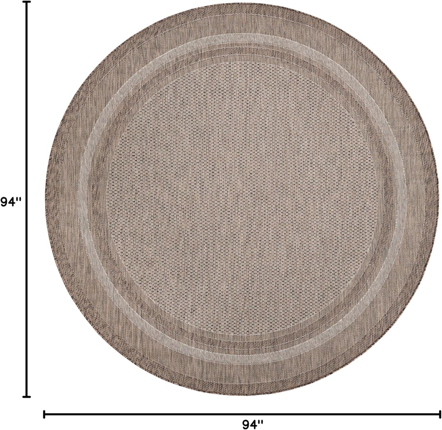 Round Brown Synthetic Outdoor Stain-Resistant Area Rug