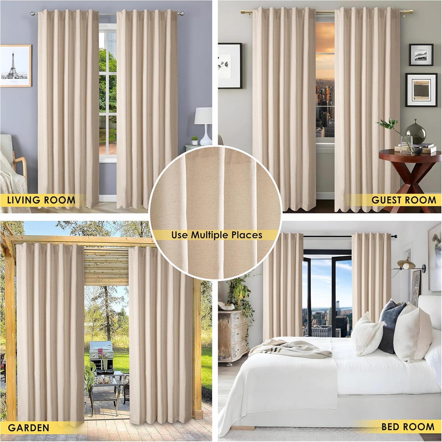 HOMIDATE Natural Linen Curtain Panels for Living Room & Bedroom 96 Inch -Set of 2,50x96 Inch Flax Linen Drapes,Lightweight Cotton Linen Curtains for Modern Home Decor