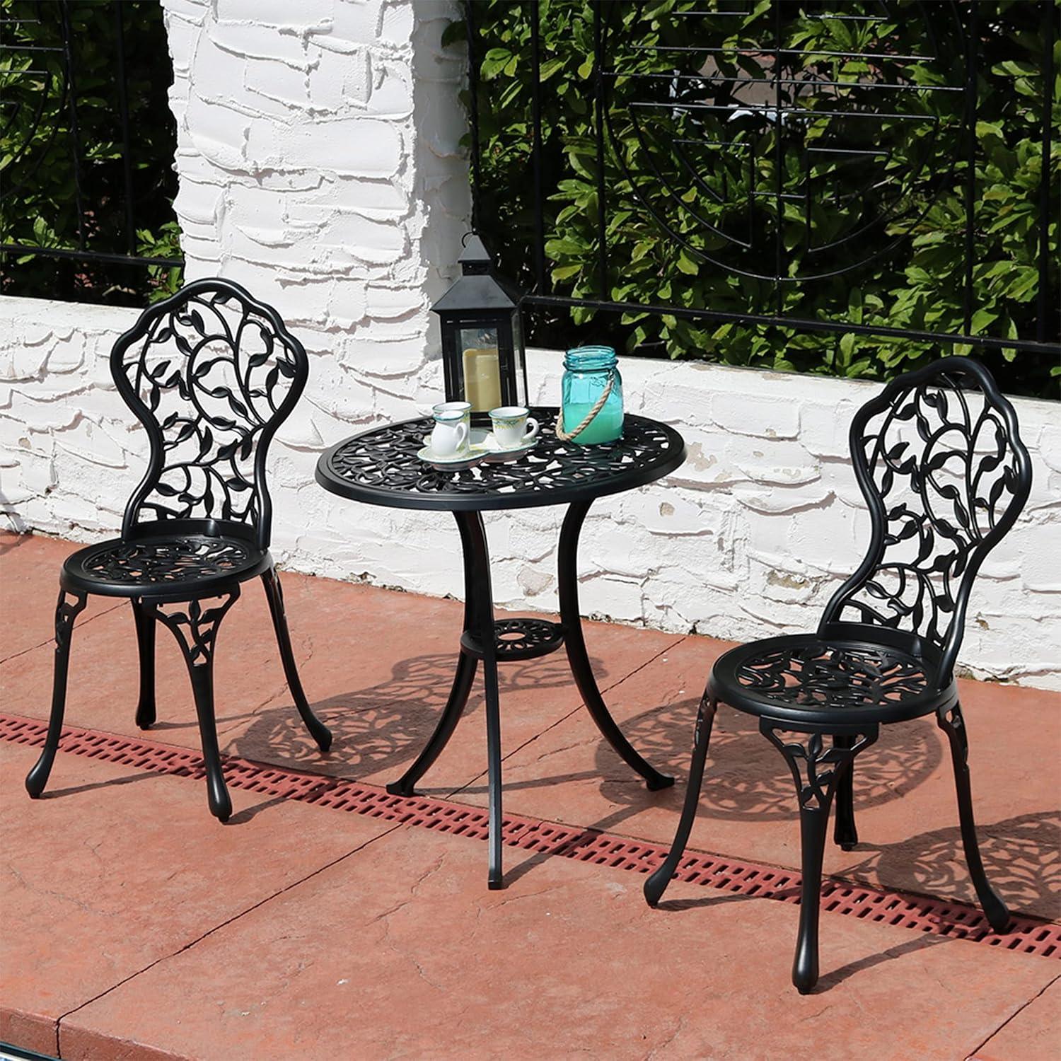 Fleur De Lis Living Patio Bistro Set.Rust-Resistant Cast Alumin...