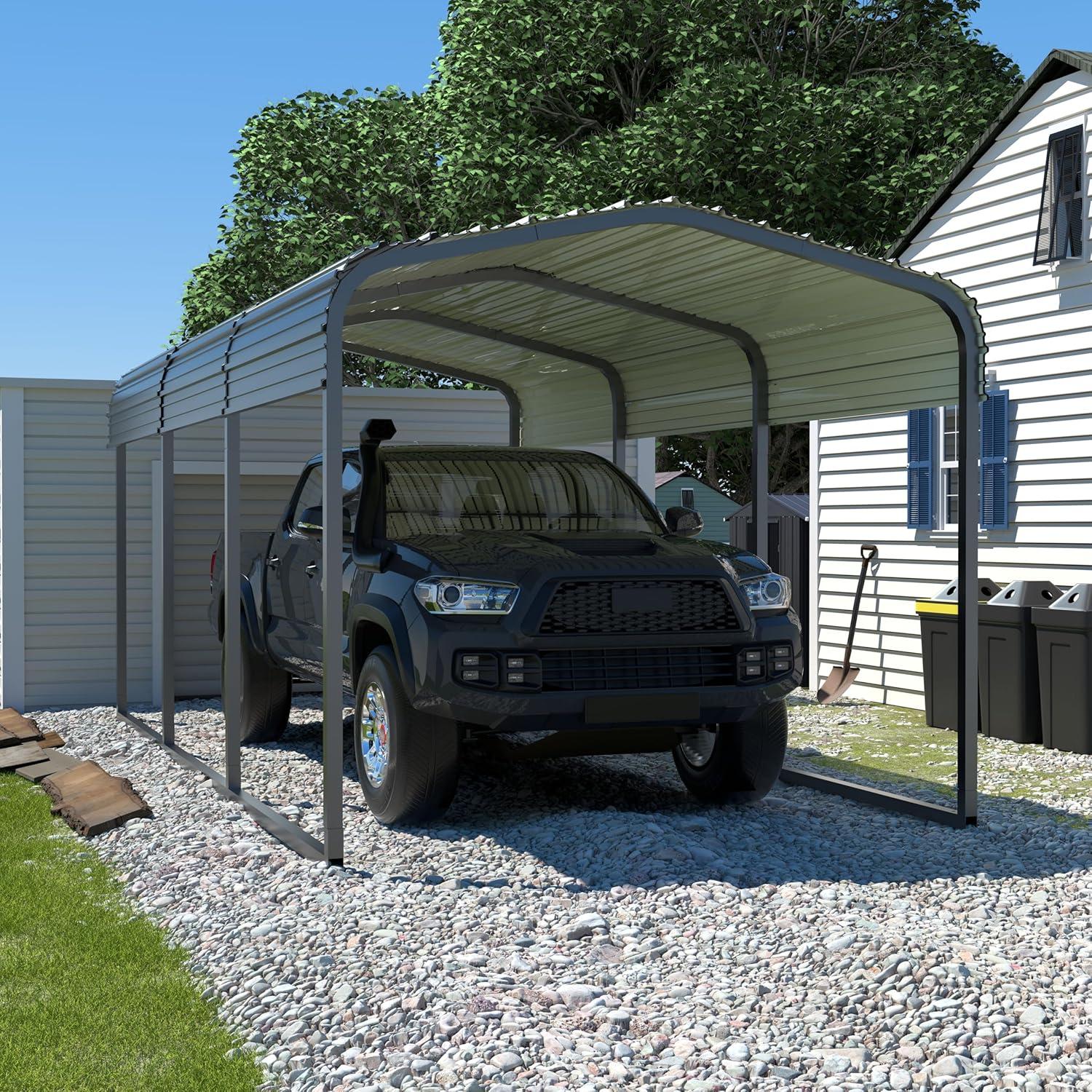 Heavy Duty 10' x 15' Gray Metal Carport Shelter