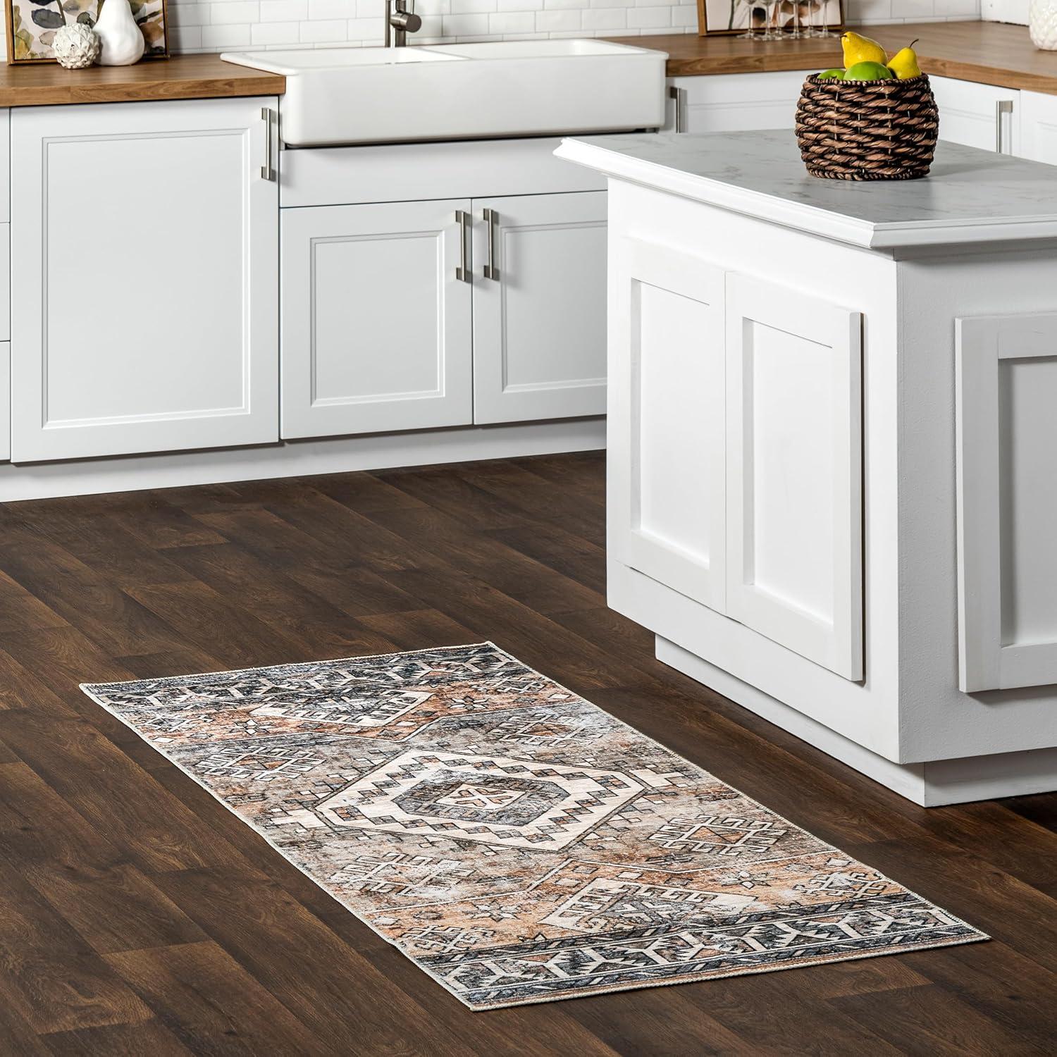 Nuloom 8x10 Machine Washable Rain Haven Vintage Medallion Indoor Area Rug, Rust Non-Slip Backing, Stain Resistant, BedroomLiving Room, Kitchen