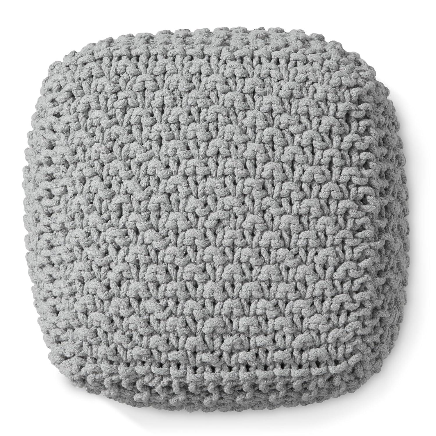Casafield Casafield Square Pouf Ottoman, Cotton Knit Upholstered Footrest - Black