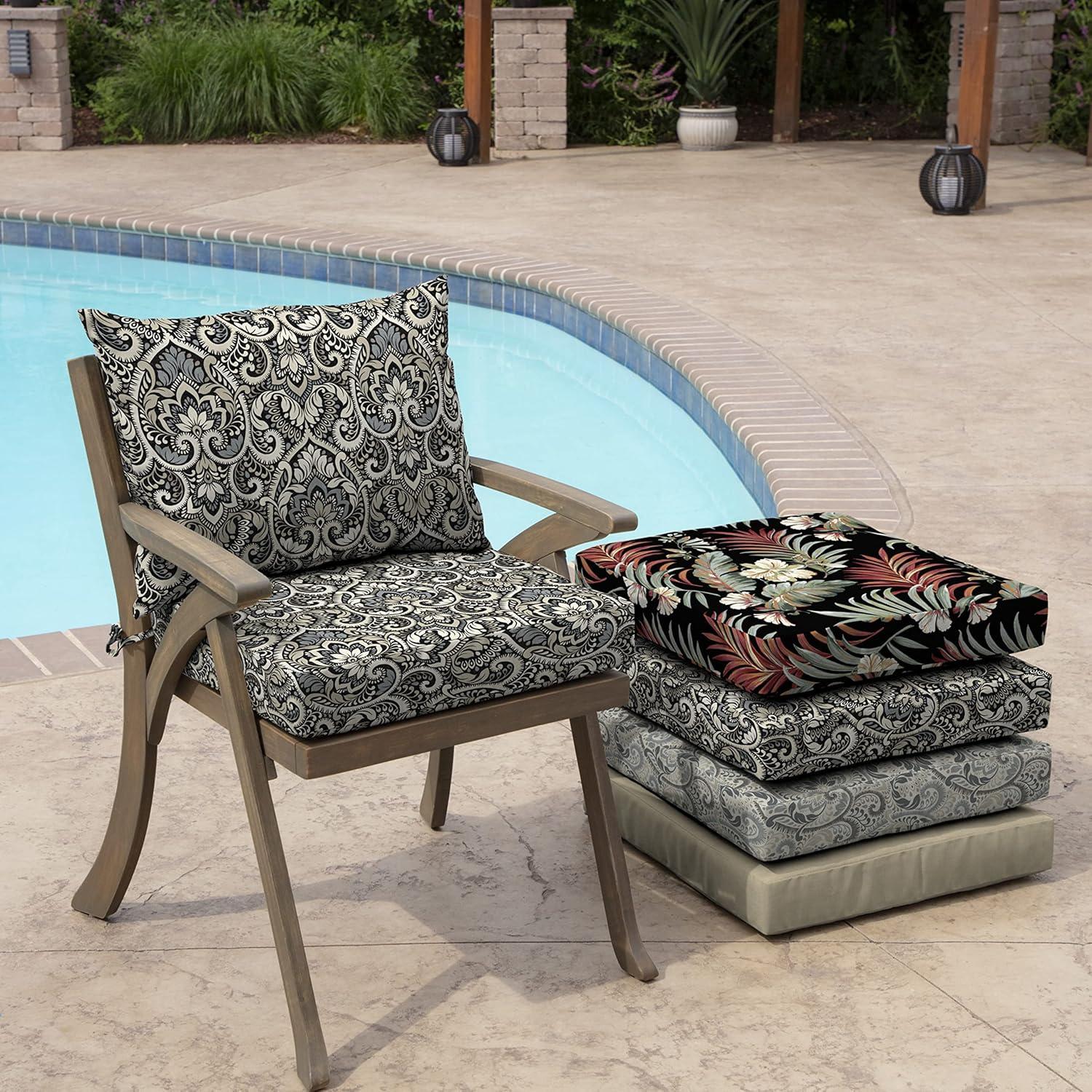 Arden Selections Outdoor Dining Chair Cushion Set 21 x 21, Black Aurora Damask