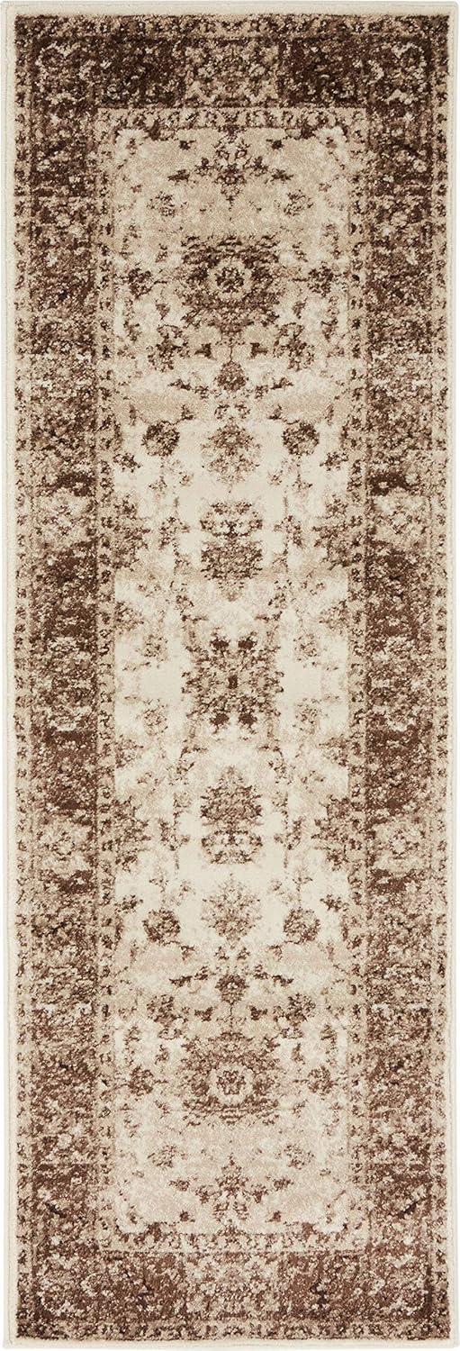 Elegant Ivory Floral Synthetic 2'x6' Indoor Runner Rug