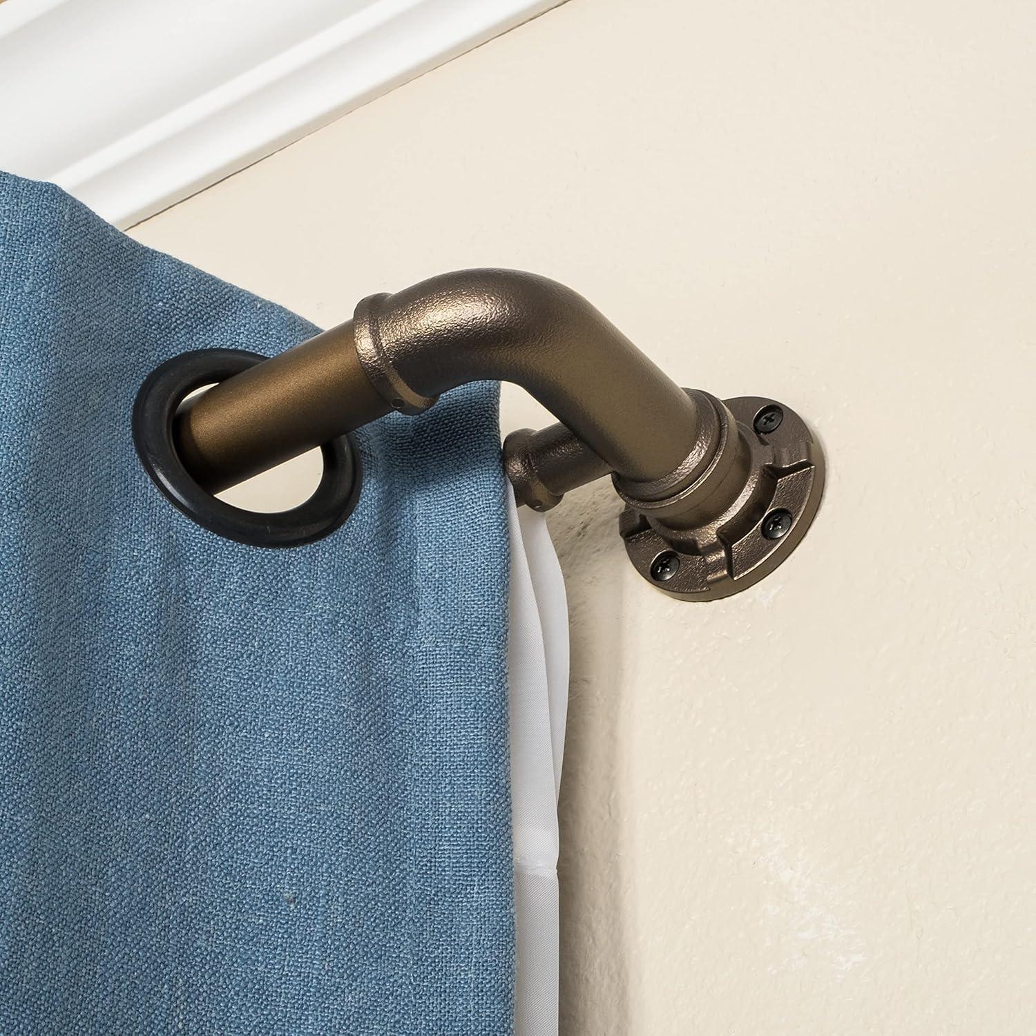 Dark Bronze Adjustable Double Curtain Rod with Finials, 18-36 Inches