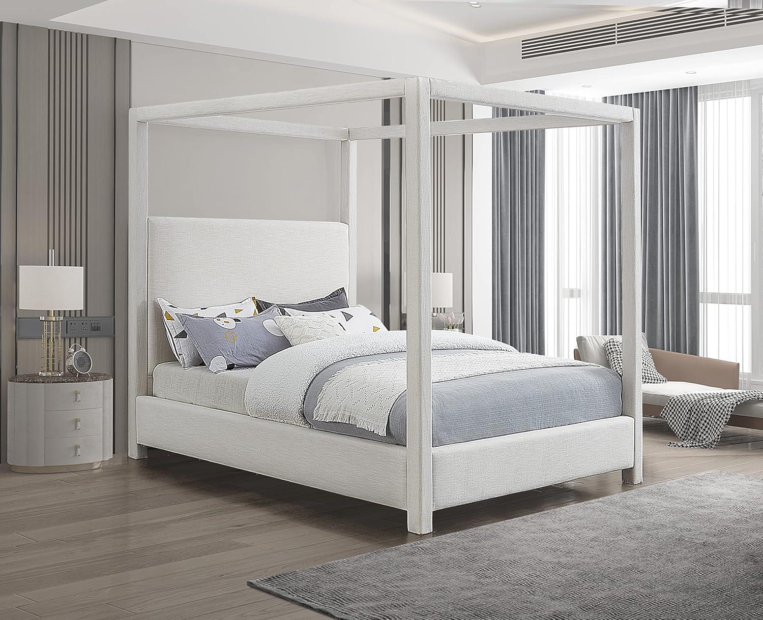Meridian Furniture Emerson Cream Linen Textured Fabric Queen Bed