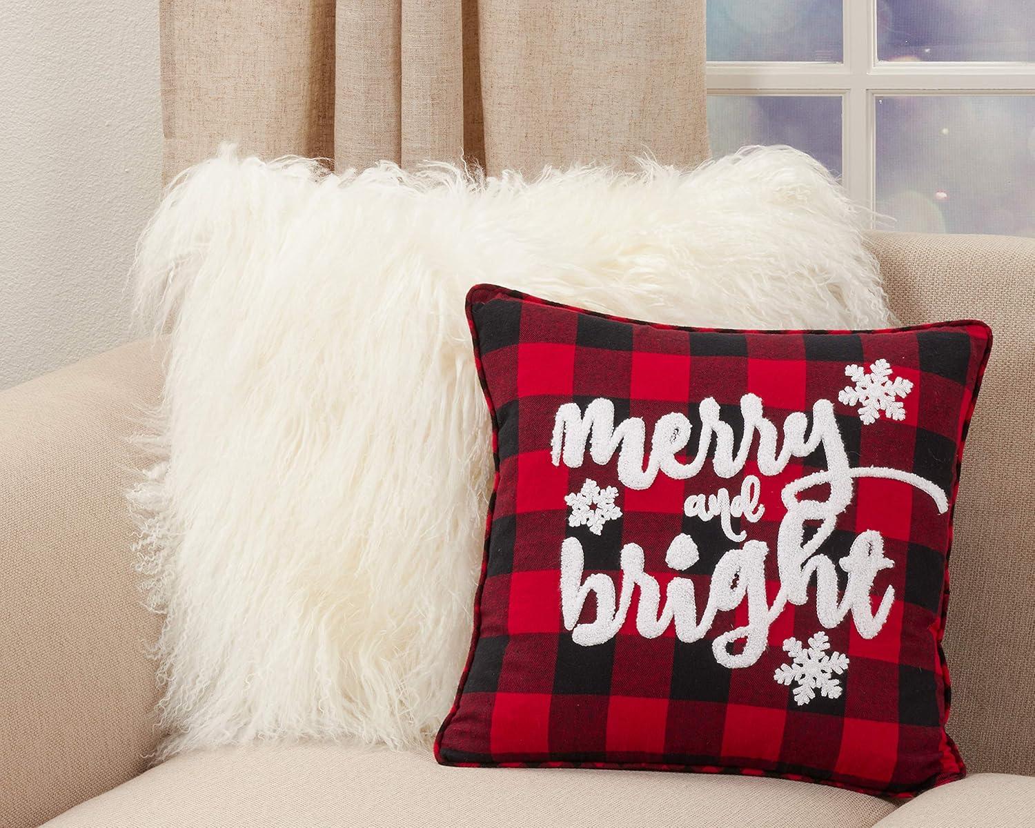 SARO 6622.R16SC 16 in. Square Red Buffalo Plaid Merry & Bright Pillow Cover