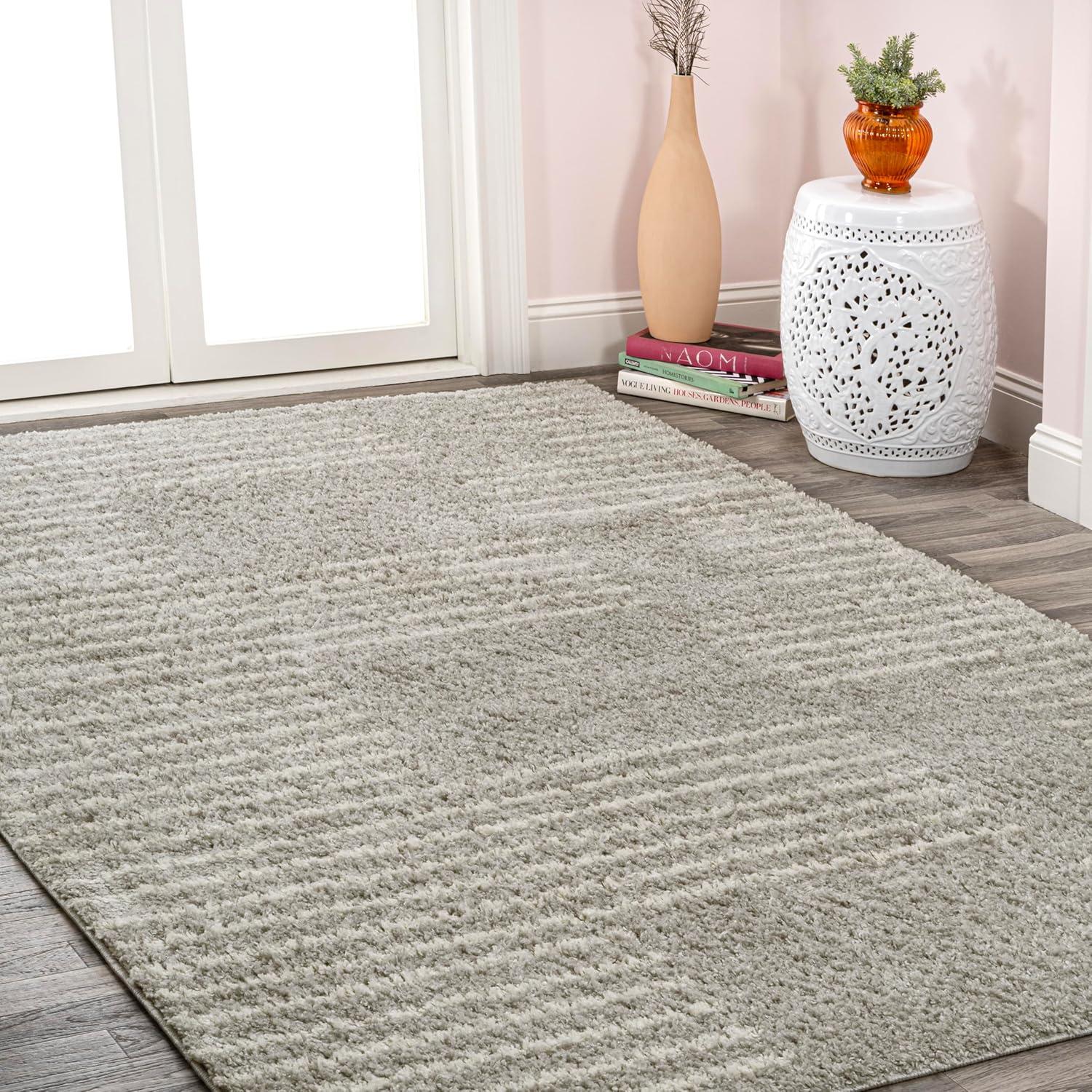 Petra Abstract Stripe Geometric Shag Area Rug - JONATHAN Y