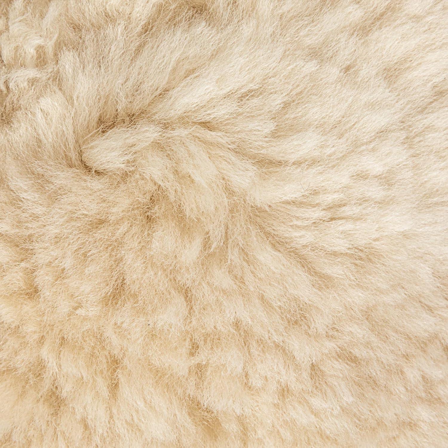 Cream Sheepskin Round Pillow with Polyester Insert