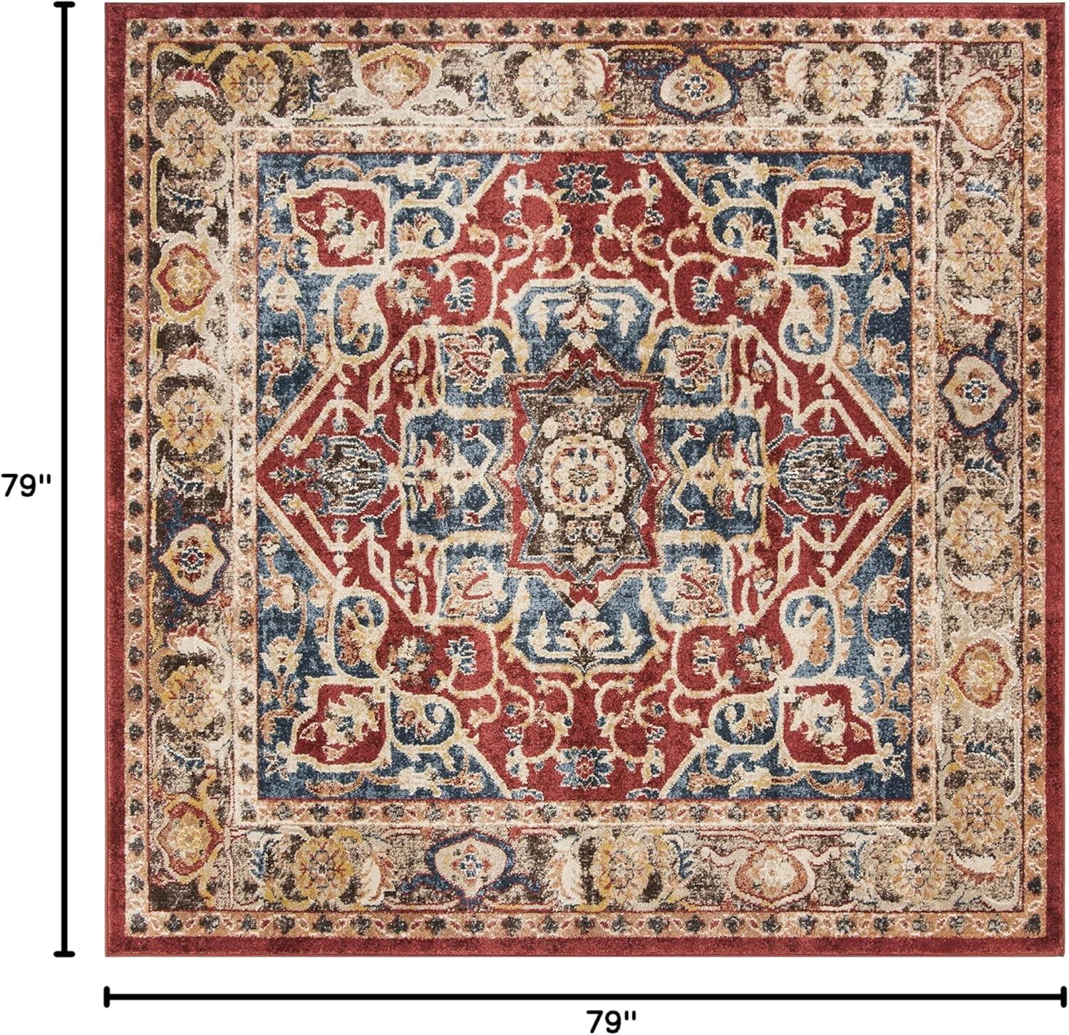 Bijar Red/Royal Square Rug-Color:Red/Royal,Shape:Square,Size:6'-7" X 6'-7"