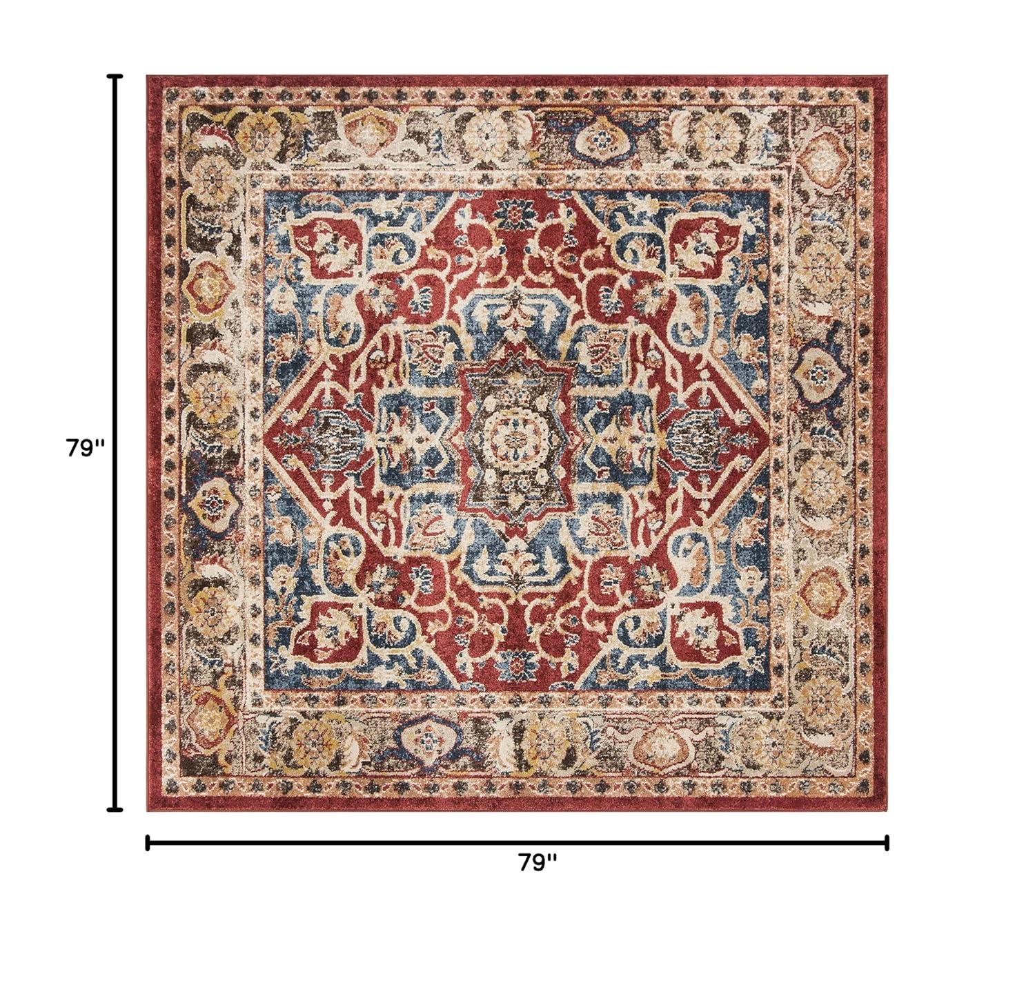 Bijar Red/Royal Square Rug-Color:Red/Royal,Shape:Square,Size:6'-7" X 6'-7"