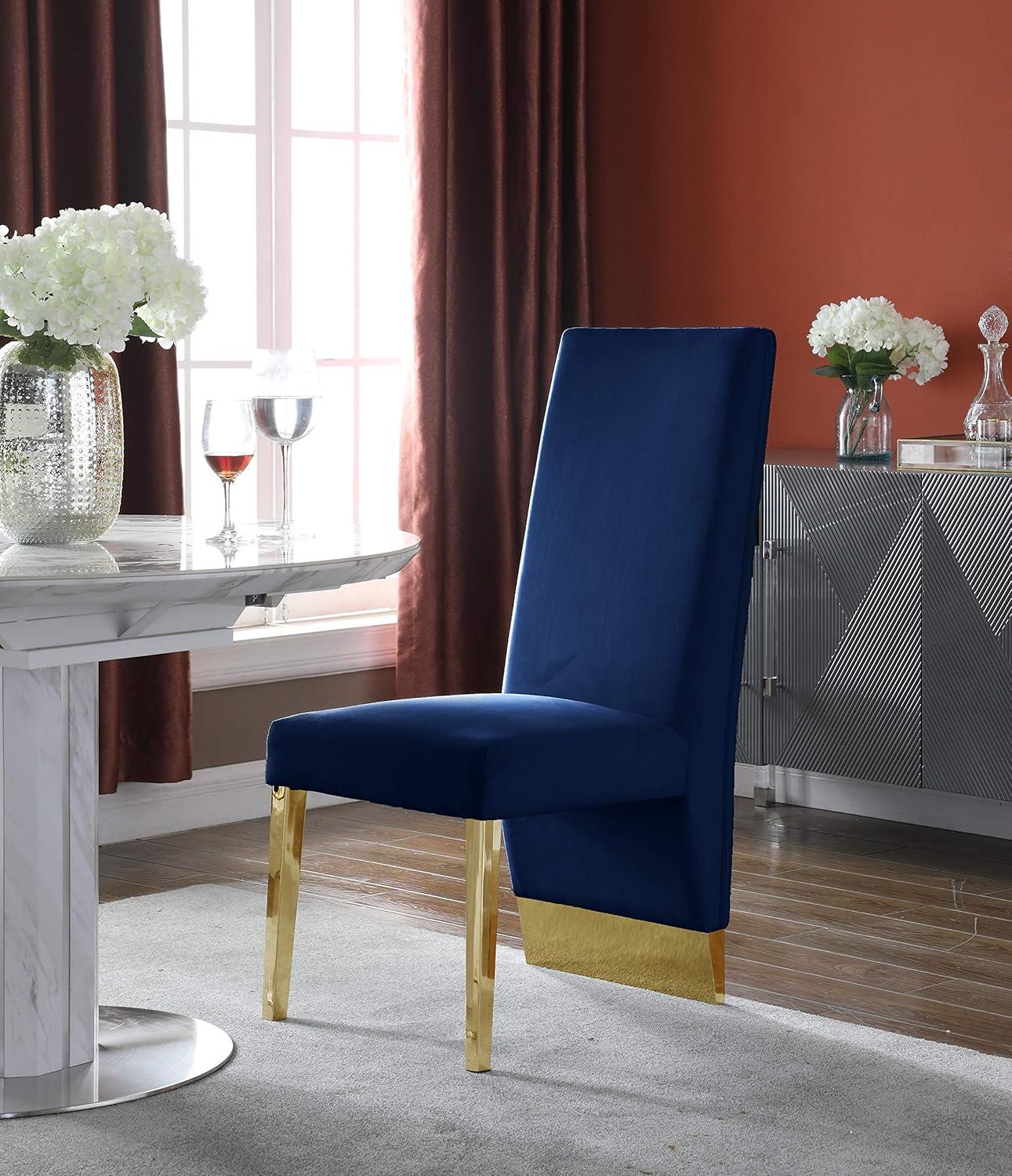 High Blue Velvet Upholstered Wood Side Chair