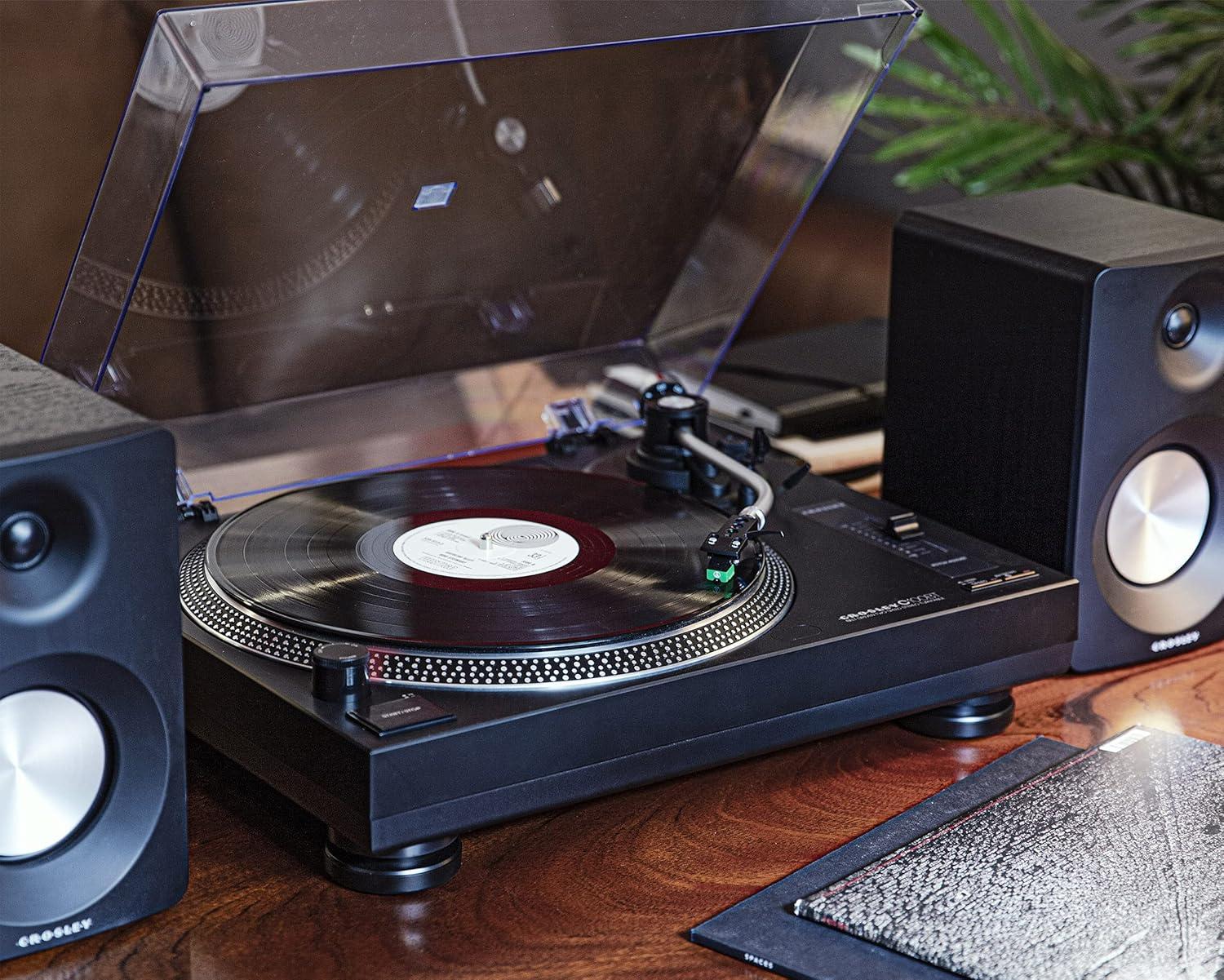 Crosley C100BT Vinyl Record Player with Speakers and Wireless Bluetooth - Audio Turntables