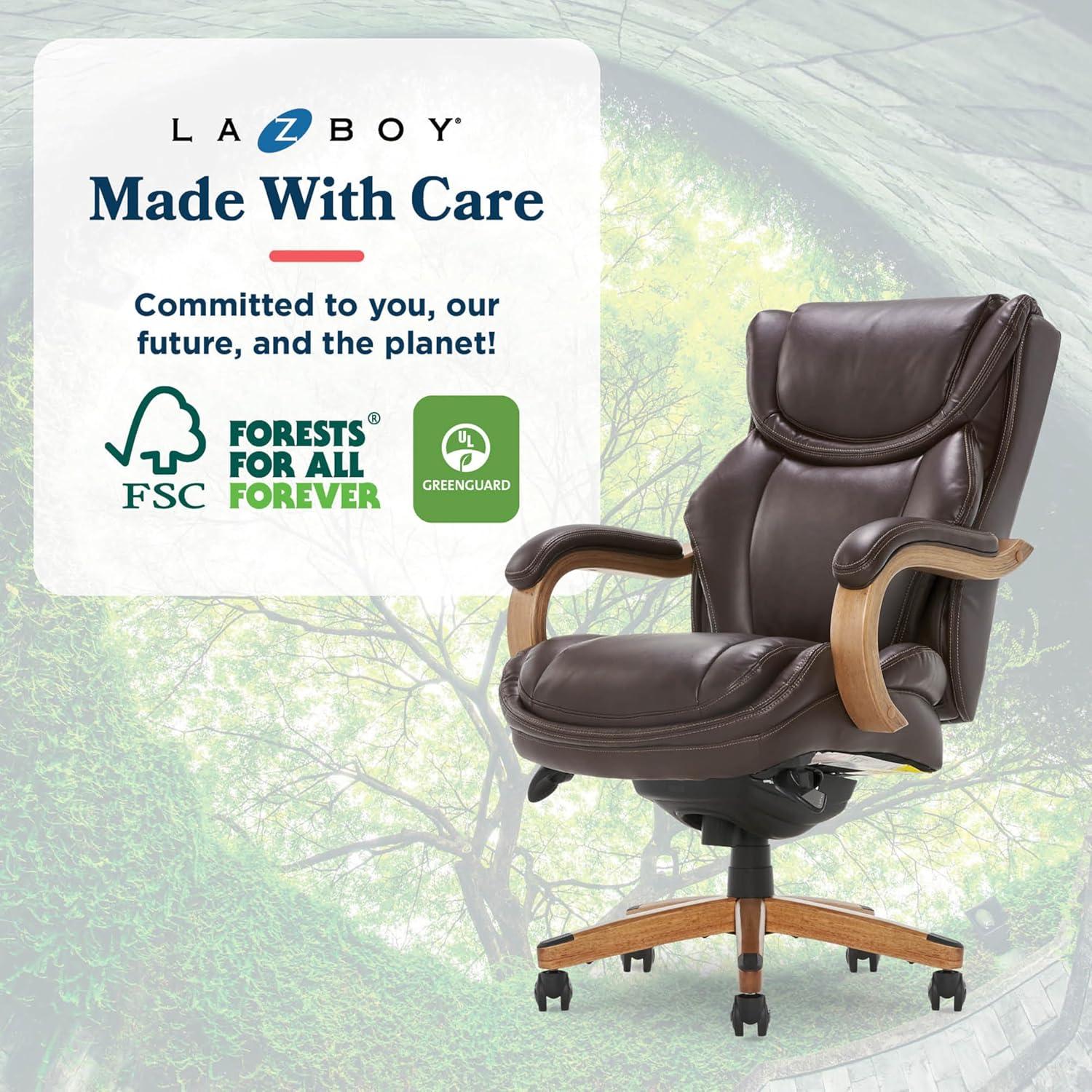 La-Z-Boy La-Z-Boy Harnett Big and Tall Executive Office Chair, Ergonomic High-Back Chair with Solid Wood Arms, ComfortCore with Memory Foam Cushions, Bonded Leather
